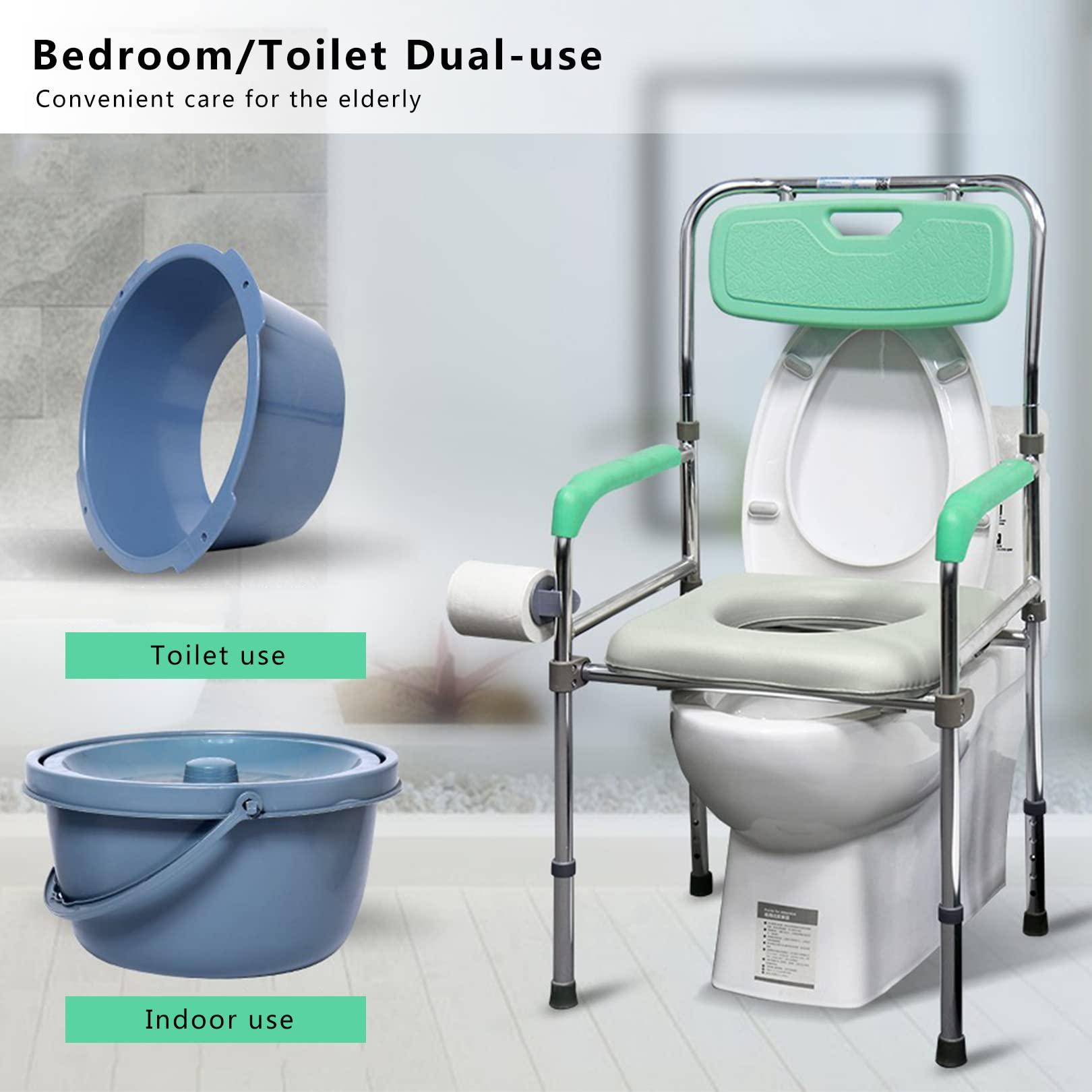 RAGGZZ Shower Chair Medical Bedside Commode for Seniors, Portable Potty Chair with Back and Arms, Raised Toilet Seat Adjustable Toilet Safety Frame Supports up to 330 LBS