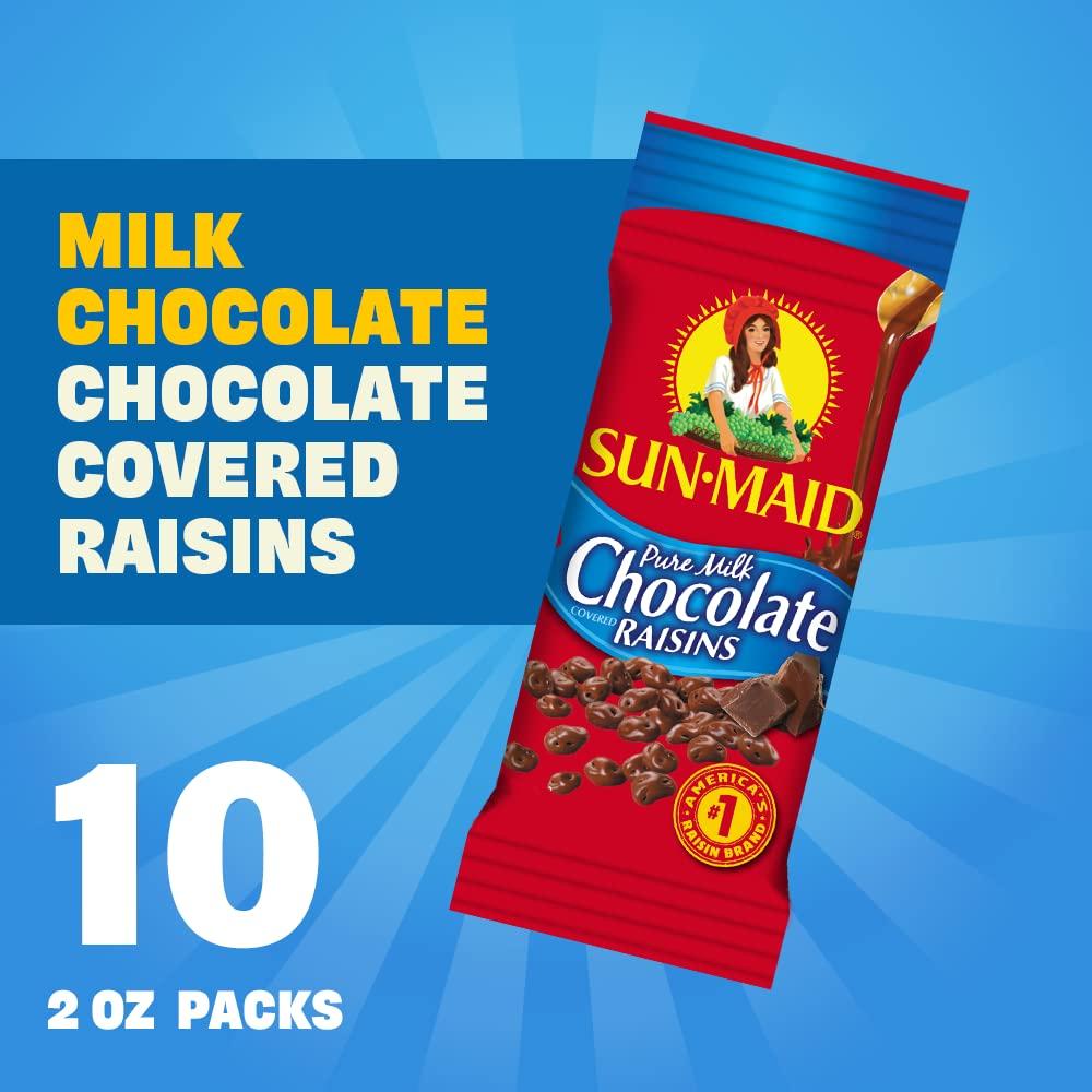 Sun-Maid Sun-Maid Pure Milk Chocolate Covered Raisins Snacks, Individual Single Serve Bags, 2 Oz, Pack of 10