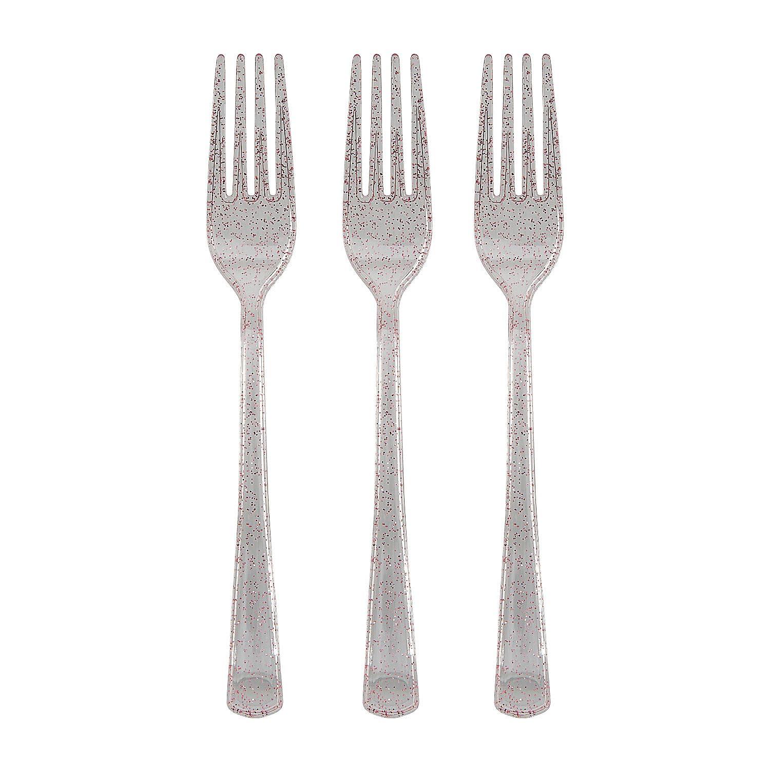 Fun Express Pink Glitter Plastic Forks 48 Count
