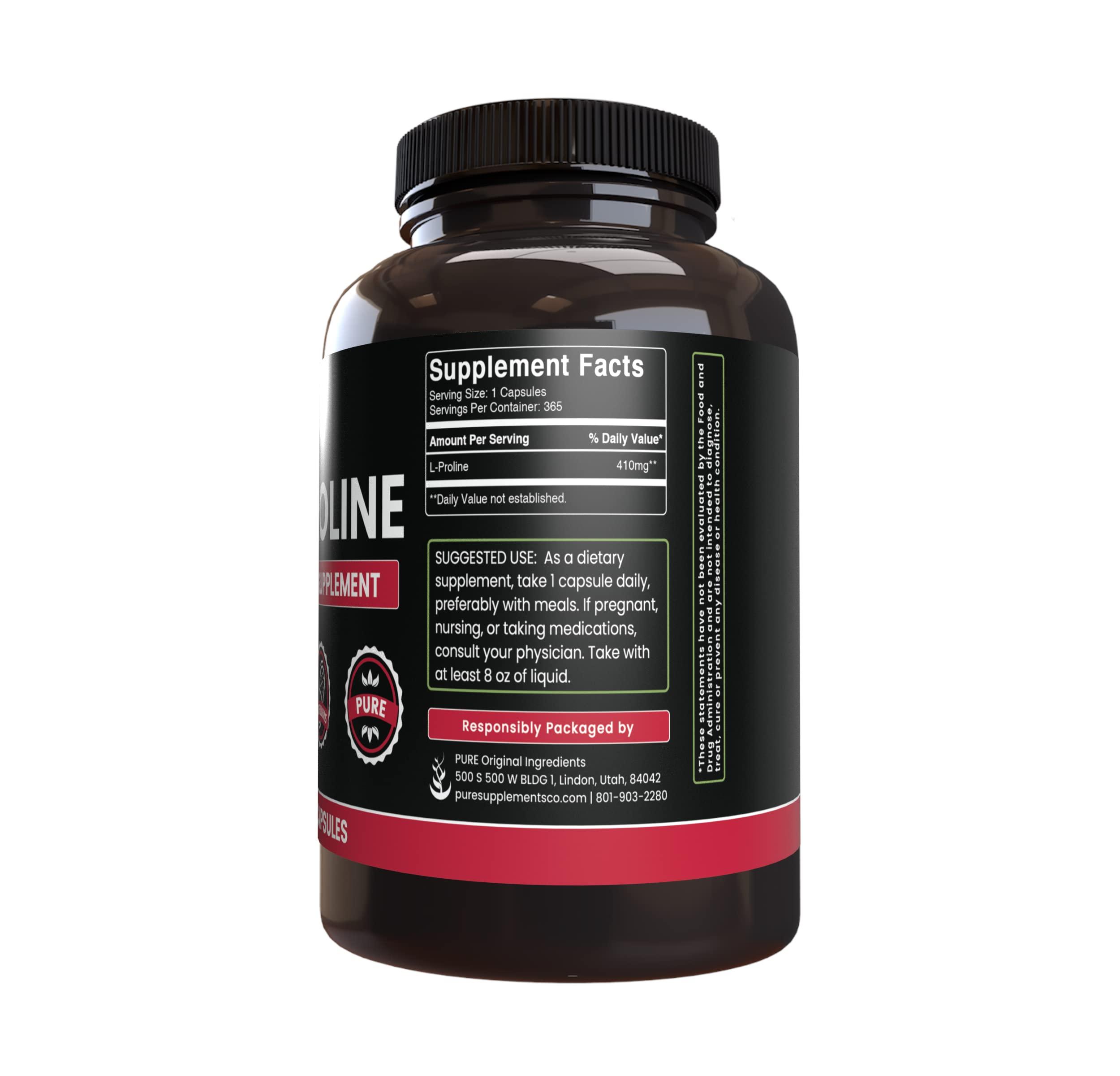 PURE ORIGINAL INGREDIENTS PURE ORIGINAL INGREDIENTS L-Proline (365 Capsules) No Magnesium Or Rice Fillers, Always Pure, Lab Verified