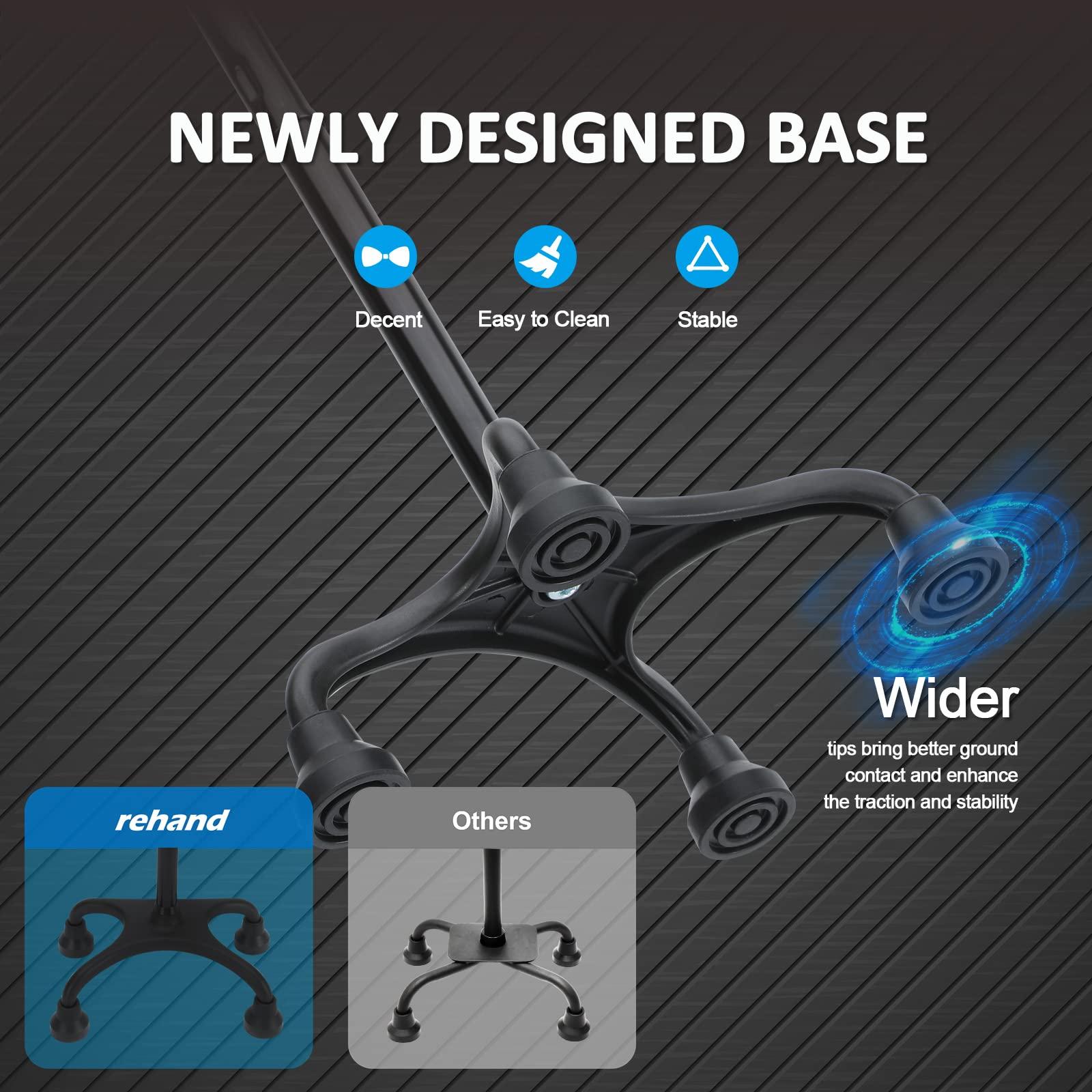 rehand Rehand Quad Cane, Walking Cane with Ergonomic Handle Ever and Graceful 4-Pronged Base for Extra Stability, Adjustable Walking Sticks for Right or Left Handed Men & Women and Seniors [Blue]