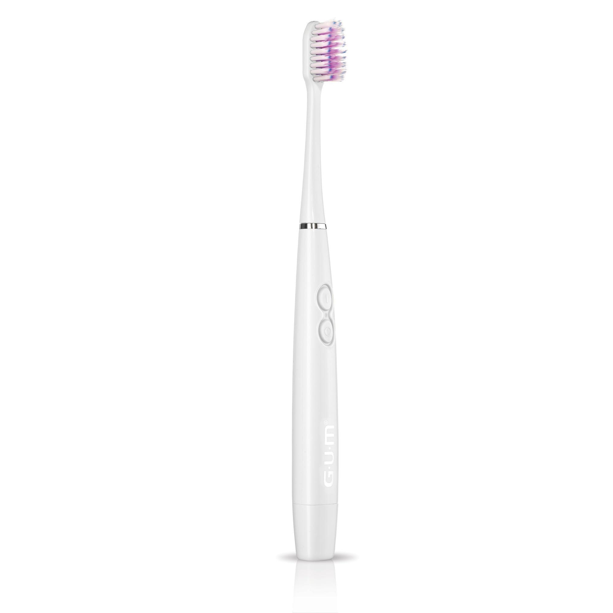 GUM GUM Sonic Powered Toothbrush, Tapered Bristles Clean Below The Gumline, Bundle, White, 1 Handle(1ct) + 2 Refills(2ct. 1pk)