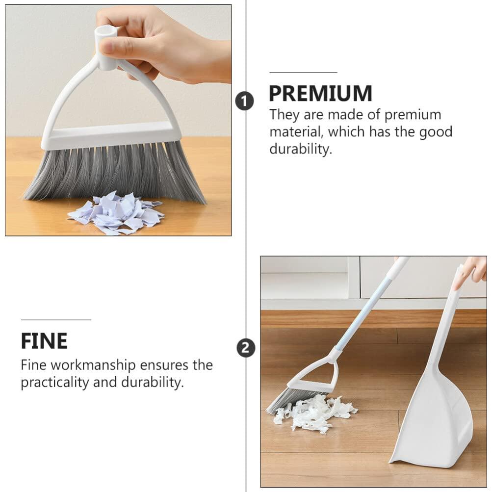 Ipetboom Dustpan Brush Set Mini Broom with Dustpan Little Housekeeping Helper Handle Upright Dustpan Floor Sweeping Tool for Home Office Shop Kitchen
