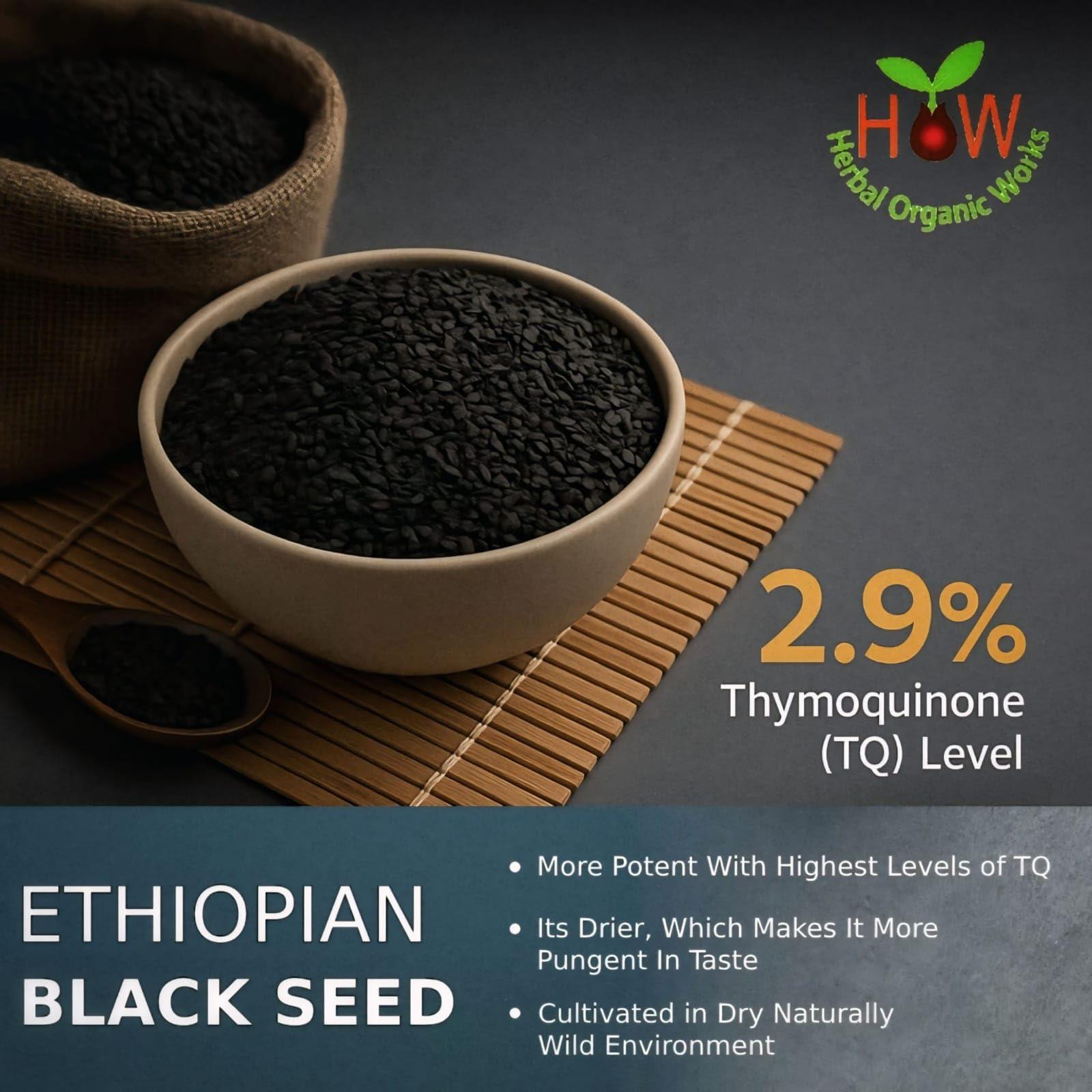 Herbal Organic Works Black Seed Oil 8oz. 100% Ethiopian Pure Black Cumin Seed Oil, 100% Natural Nigella Sativa. 3 Times More Thymoquinone, Cold Pressed in Glass Bottle