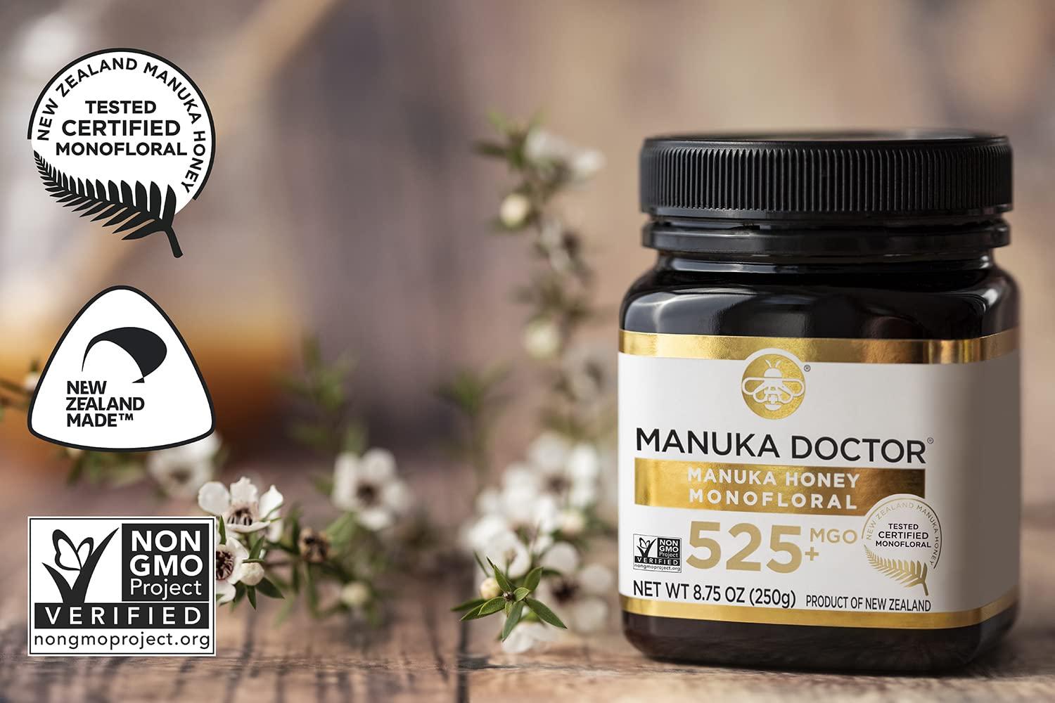 Manuka Doctor MANUKA DOCTOR - Manuka Honey MGO 80+ Multifloral & MGO 525+ Monofloral Value Bundle, 100% Pure New Zealand Honey. Certified. Guaranteed. RAW. Non-GMO, 2 x 8.75oz Pots