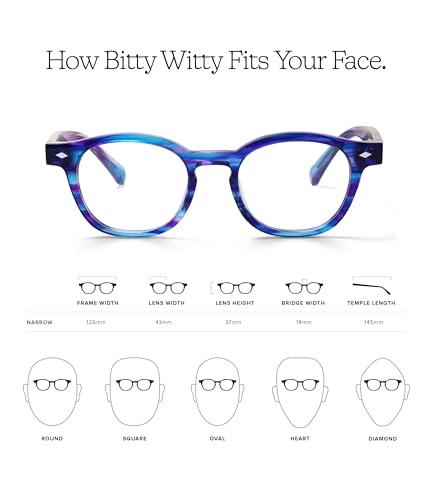 eyebobs eyebobs - Bitty Witty | Premium Reading Glasses for Men and Women | Round Frame for Narrow Faces, Black Granite, 1.00