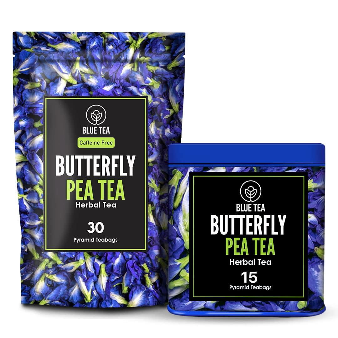 BLUE TEA BLUE TEA – Combo - Butterfly Pea Flower Tea (30 Tea Bags) + Butterfly Pea Flower Tea (15 Tea Bags) – Herbal Tea - Gluten Free – Eco-Conscious Packaging