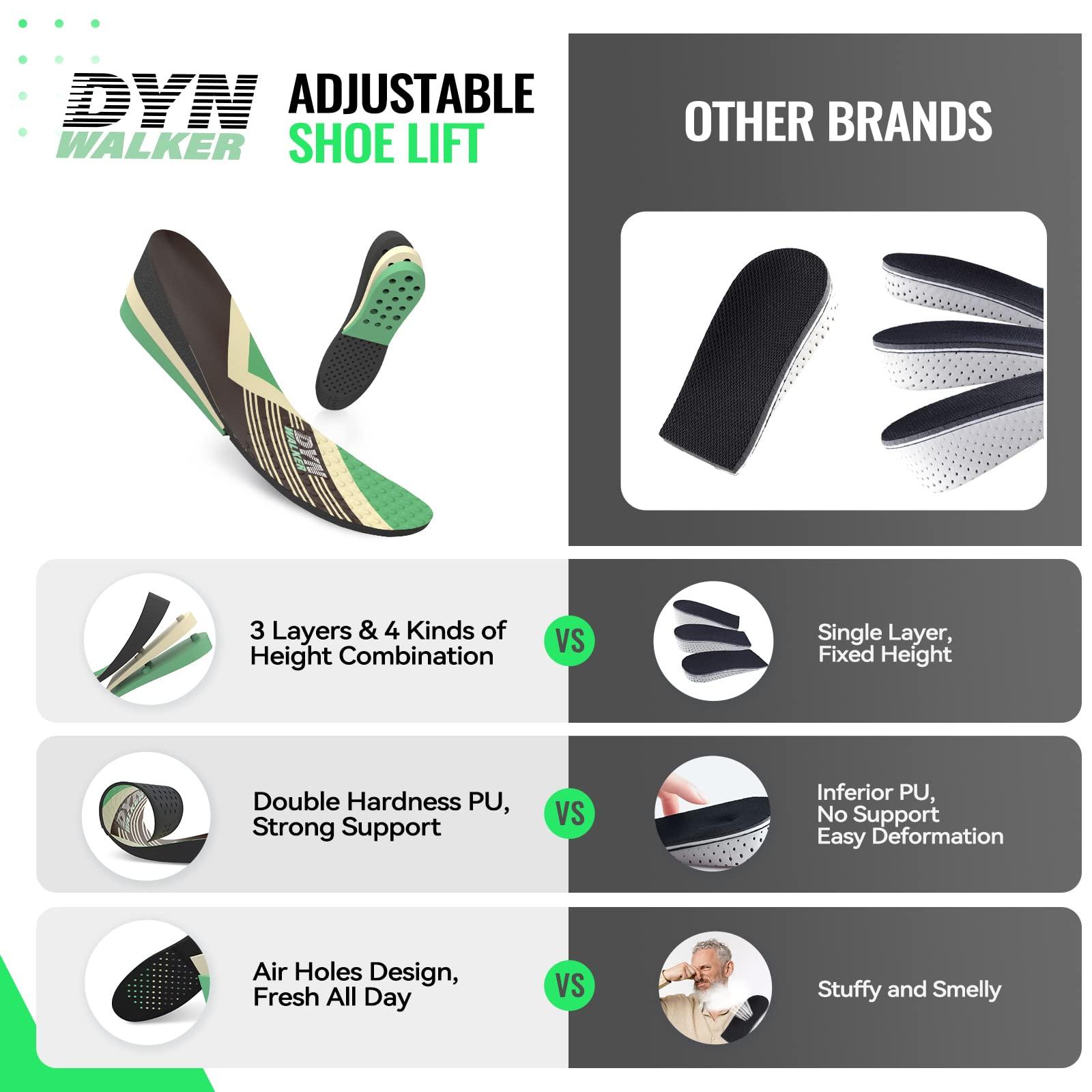 DynWalker DynWalker Lift Insole Boost Inner Sole 2.95 Inch Heel Pads for Shoes Anti-Slip Flexible Soft Cushioned Heel Massage for Uneven Legs Adjustable Size 2 Layer S Green