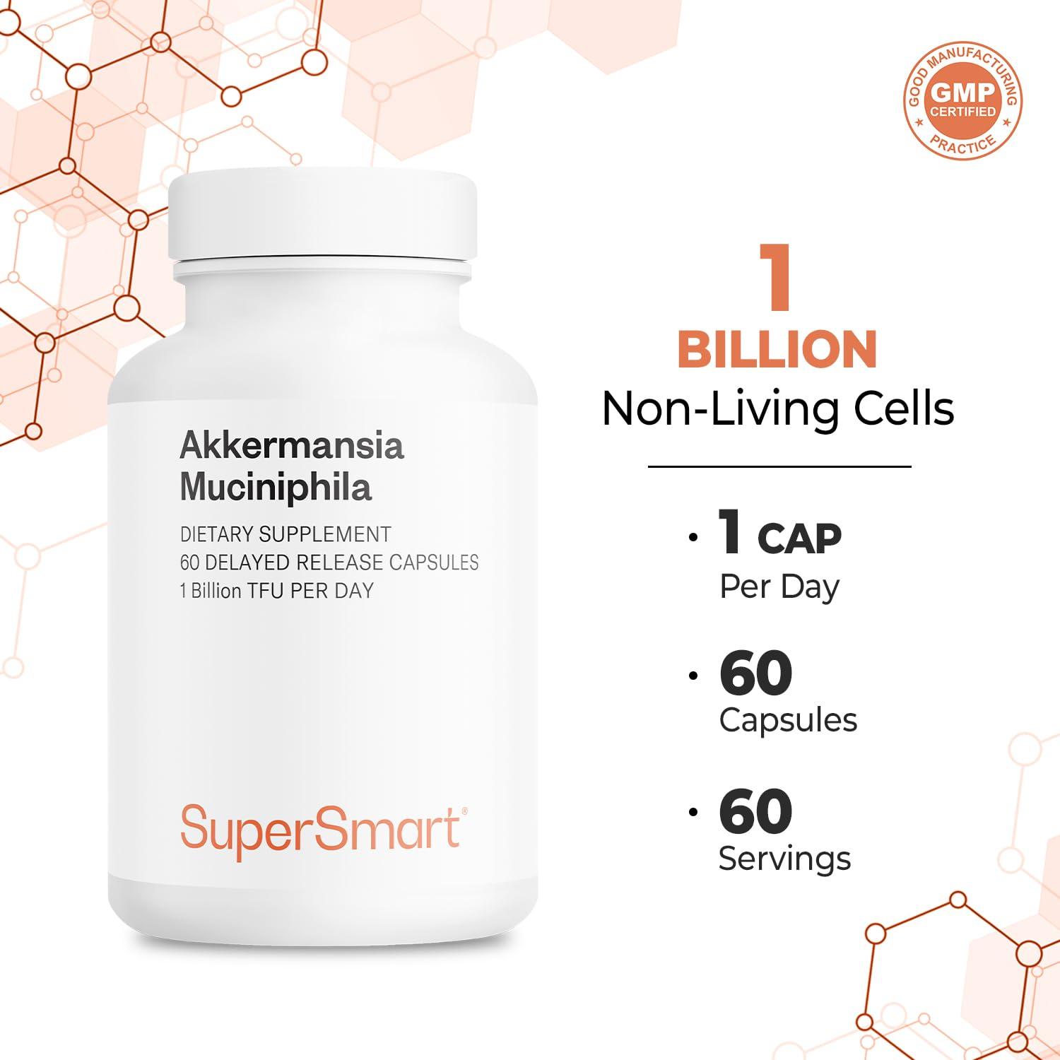 Supersmart Supersmart - Akkermansia Muciniphila Postbiotic 1 Billion Non-Living Cells per Day (Maximum Strength) - GLP-1, Digestive & Gut Health Supplement | Non-GMO & Gluten Free - 60 Delayed Release Capsules