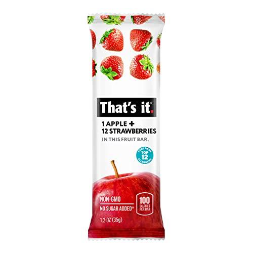 That's it. That's it. Apple + Strawberry 100% Natural Real Fruit Bar, Best High Fiber Vegan, Gluten Free Healthy Snack, Paleo for Children & Adults, Non GMO No Sugar Added, No Preservatives Energy Food (12 Pack)