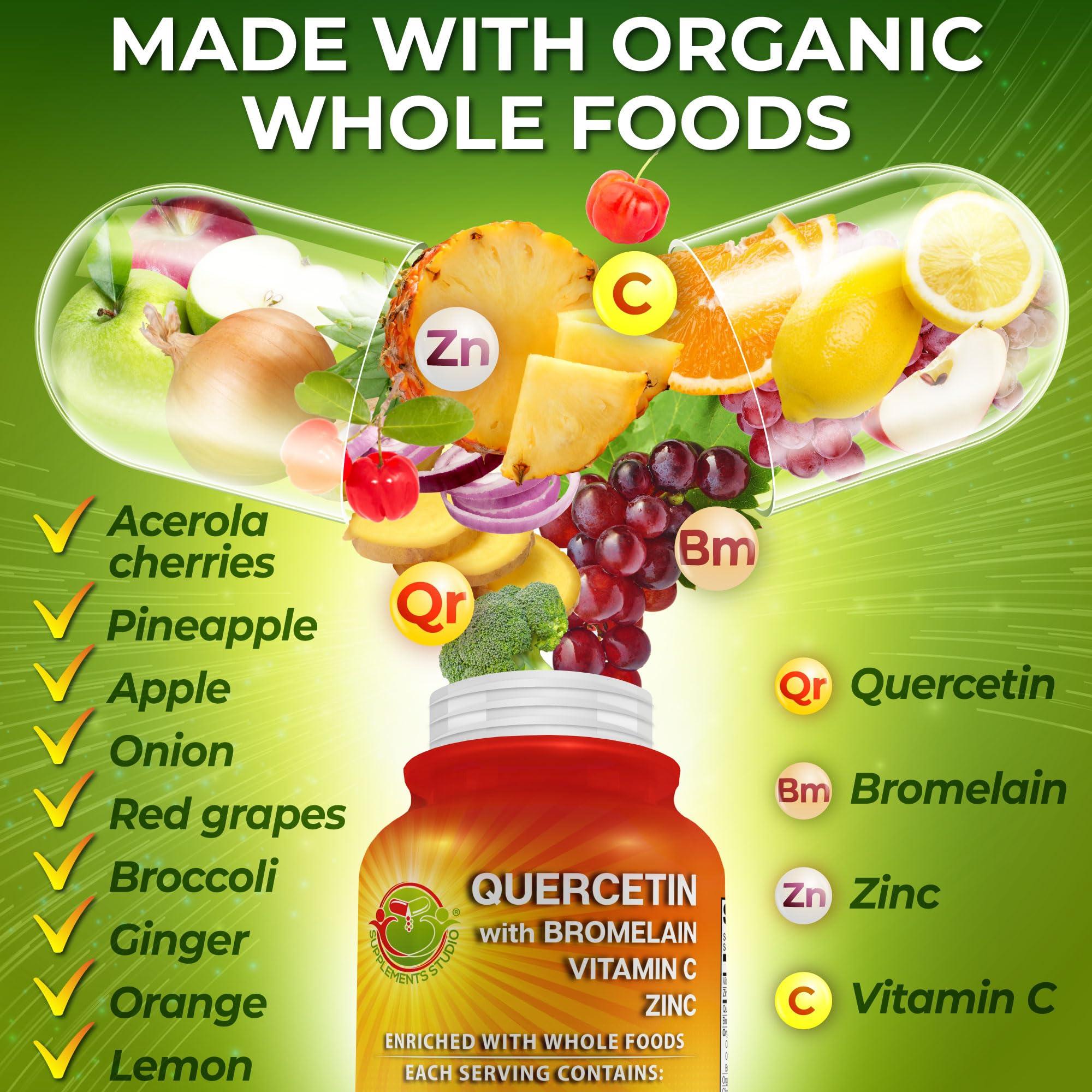 SUPPLEMENTS STUDIO Probiotics with Digestive Enzymes and Prebiotic, 3-In-1 Vegan Multi Enzyme Complex - Bundle up with - Quercetin with Bromelain Vitamin C and Zinc & Liposomal Vitamin C 1500mg Capsules