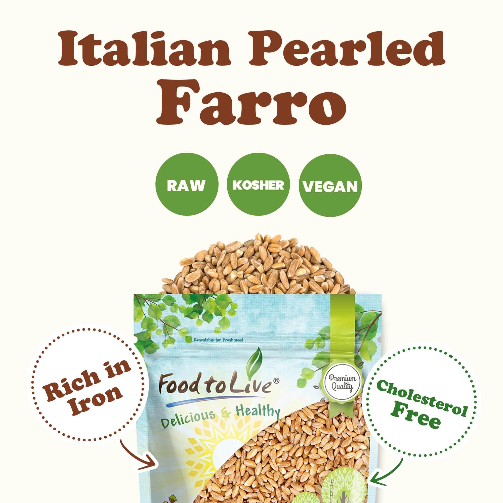 Food to Live Food to Live Pearled Farro Grain, 1 Pound Kosher, Vegan, Whole Grain in Bulk, Good Source of Dietary Fiber, Protein and Iron