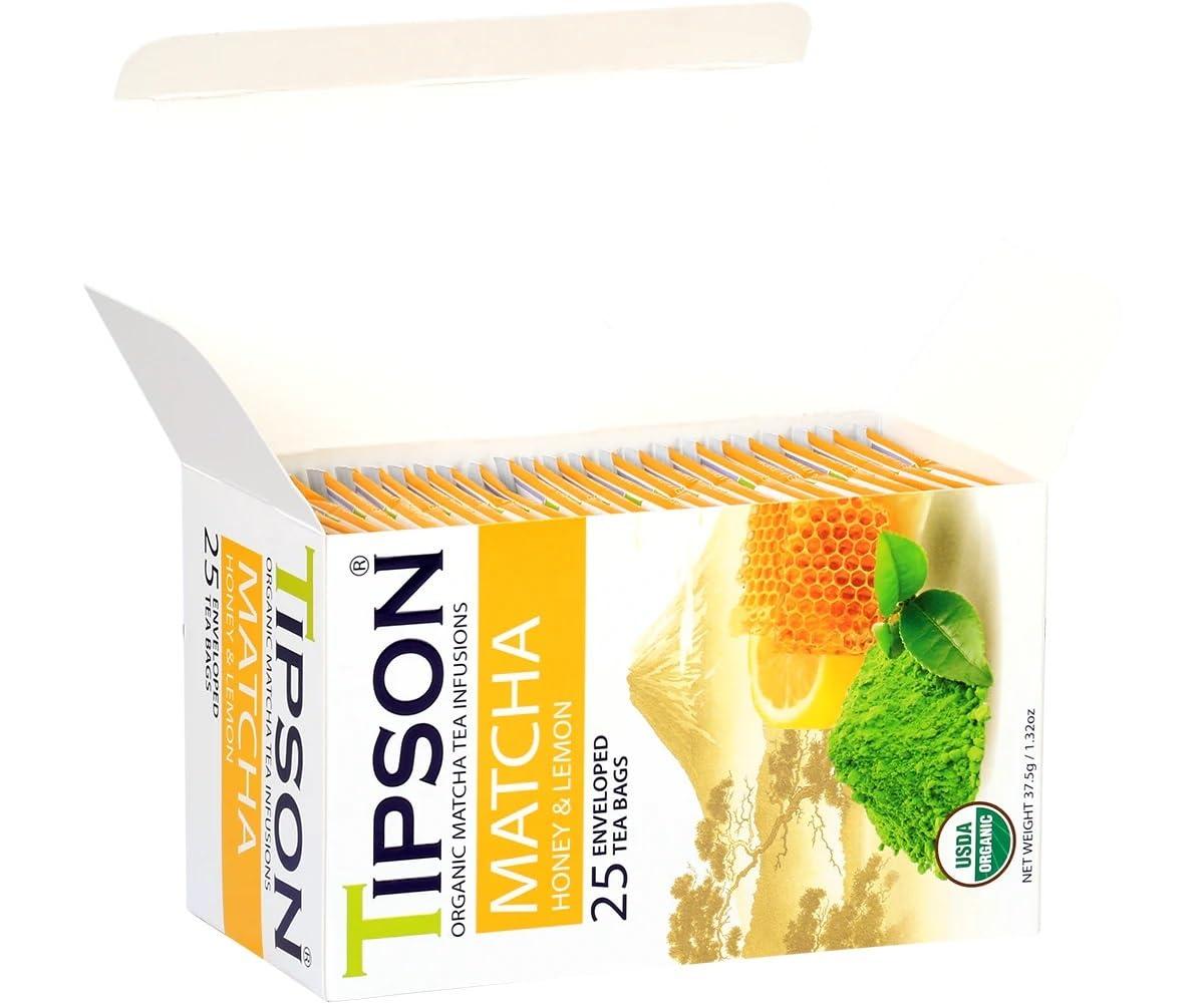 Tipson Tipson Organic Matcha Tea Infusions - Matcha Honey and Lemon Flavor - Non GMO and Gluten Free - 25 Premium Tea Bags (Pack of 1)