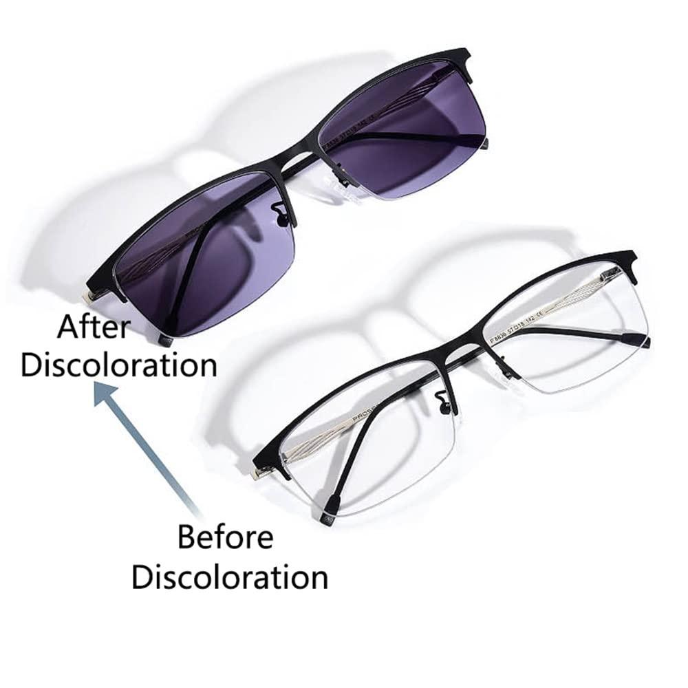 DDXW DDXW Photochromic Reading Glasses Men Transition Sunglasses Multifocus Metal Half Frame Eyeglasses Black Fashion Reading Sunglasses (Size : +2.50)