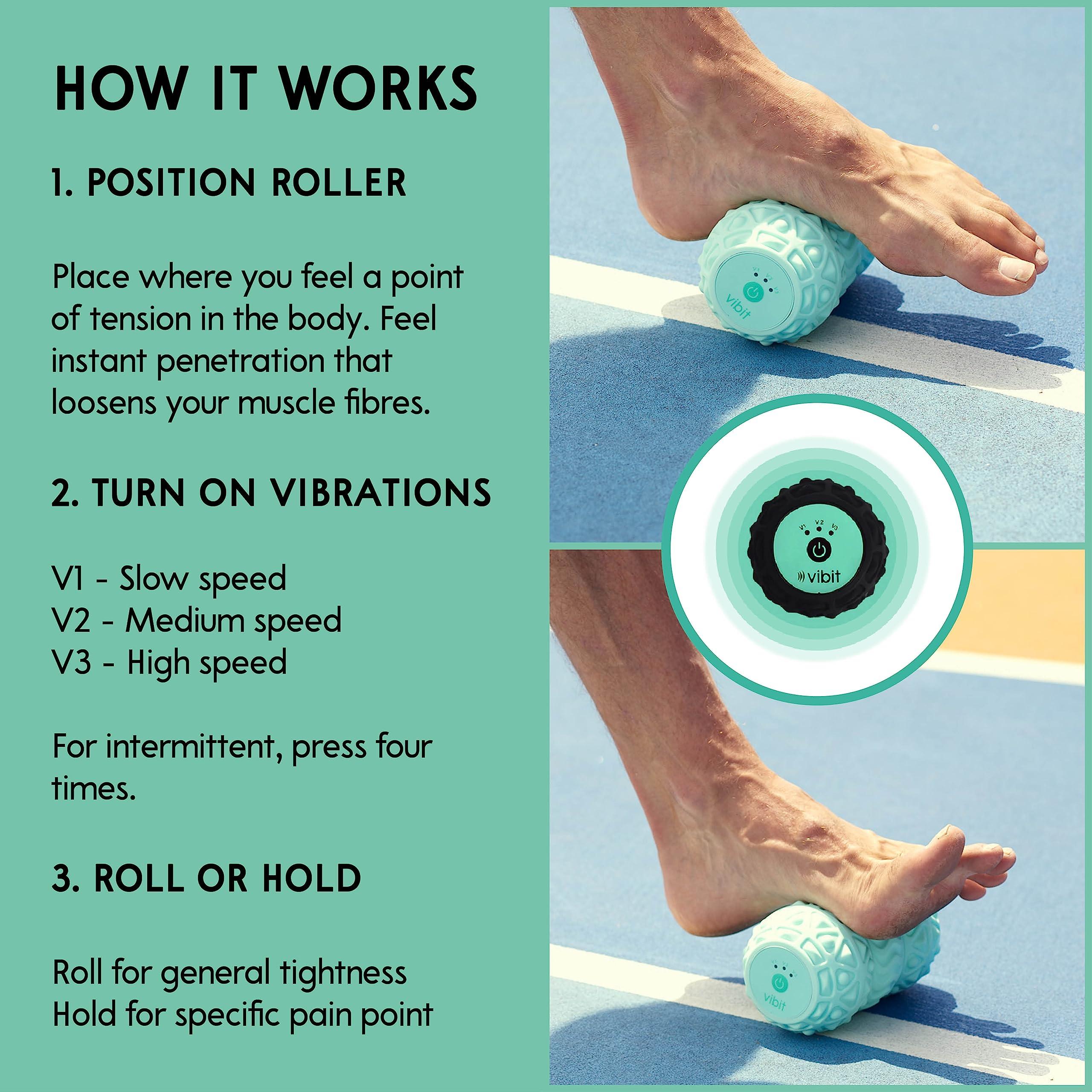 Vibit Vibit - Vibrating Massager for Plantar Fasciitis, Pain Relief and Sciatica, Foot and Body Portable Massage Roller, Deep Tissue Pain Relief from Feet to Neck, Electric, 3 Vibration Levels (Pink)