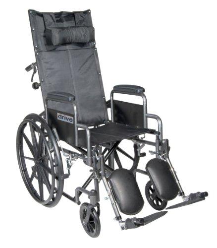 Drive Medical Drive Medical SSP16RBDDA Silver Sport Reclining Wheelchair with Detachable Desk Length Arms and Elevating Leg Rest, Silver Vein