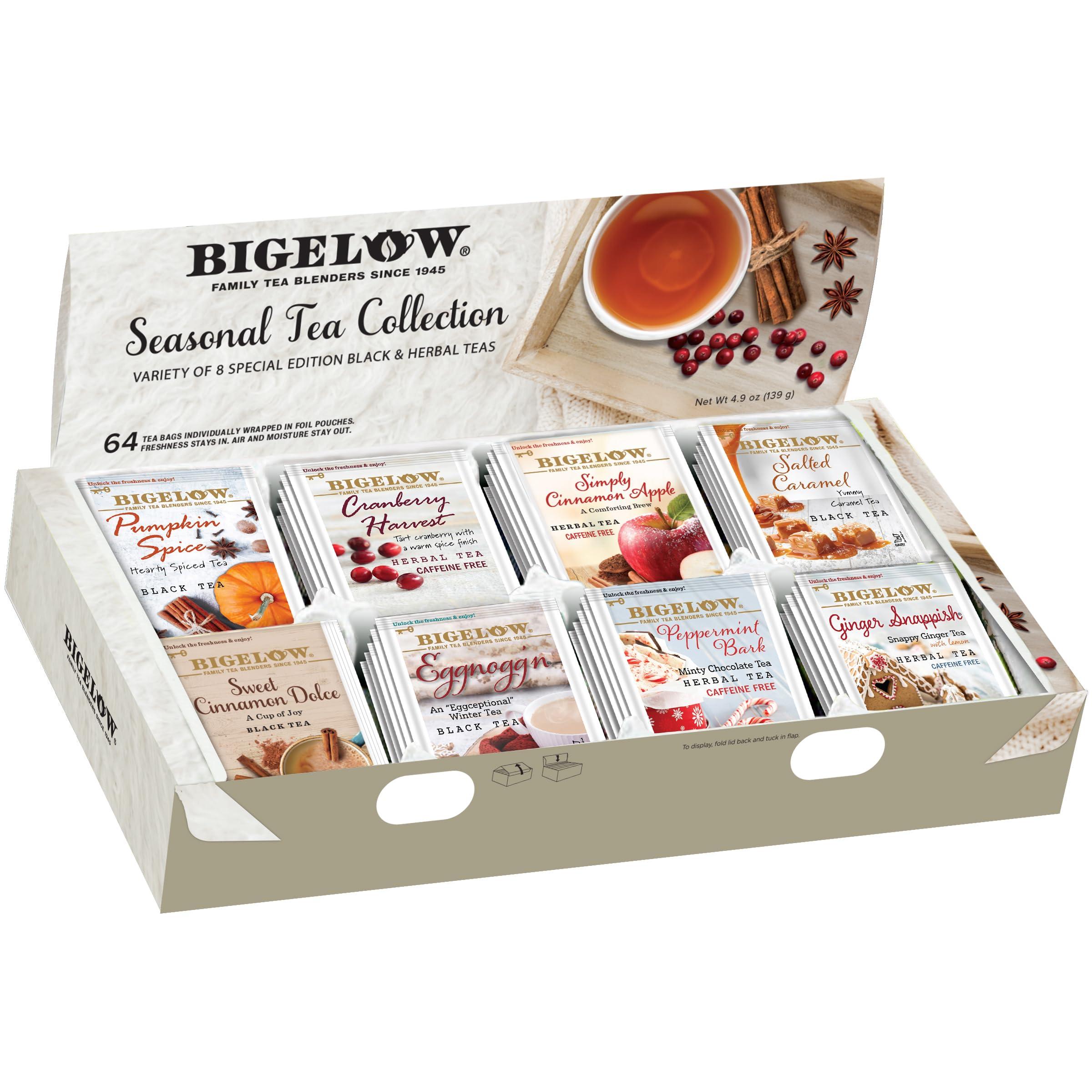 Bigelow Tea Bigelow Tea Seasonal Tea Collection, Caffeine Tea Variety Pack Gift Sampler, Holiday Tea Gift Set, 64 Count Box (Pack of 1), 64 Tea Bags Total