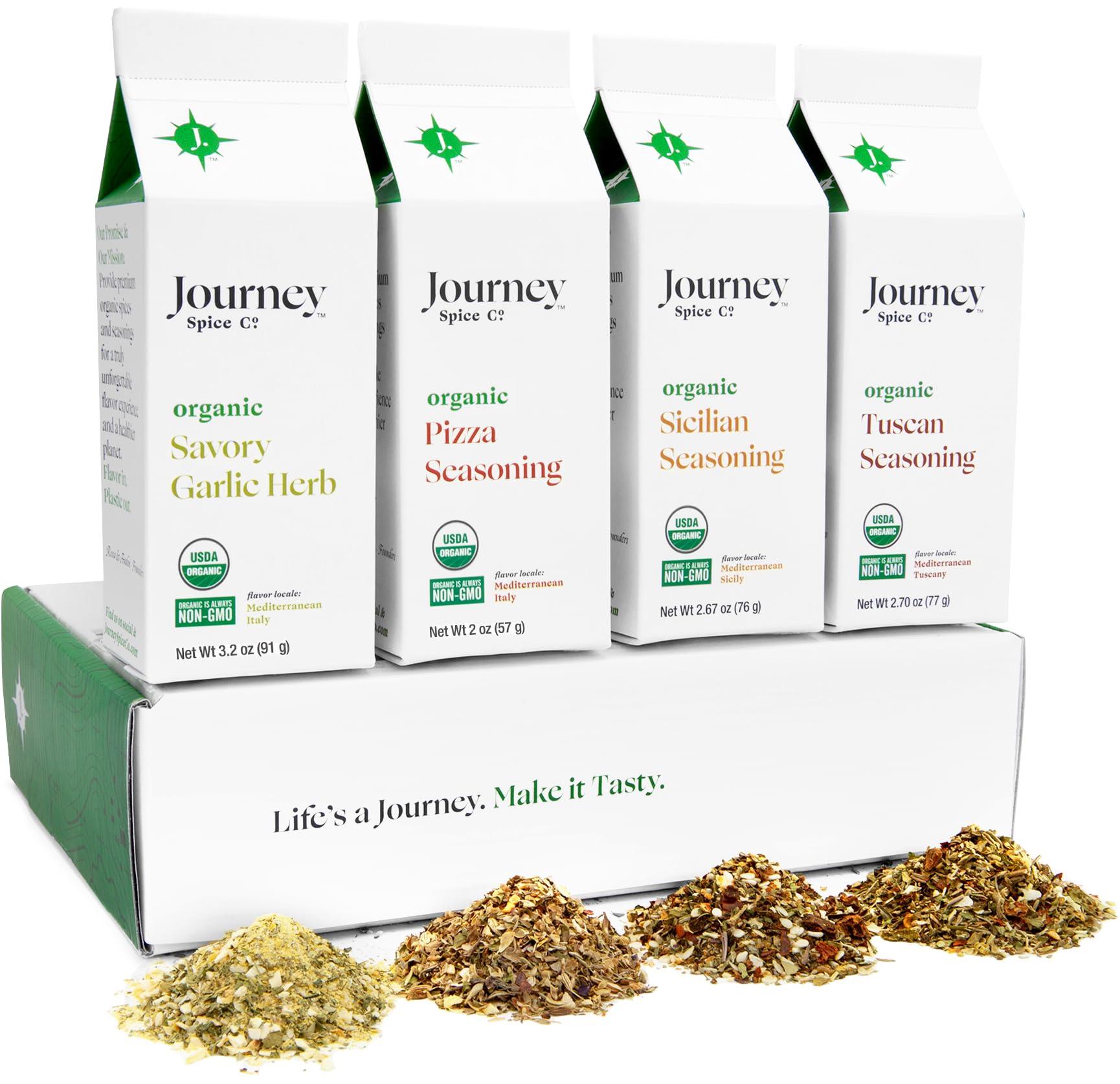 Journey Spice Co. Gourmet Organic Italian Spice and Seasoning Gift Set by Journey Spice Co. | Salt-Free | Pizza Seasoning | Tuscan, Sicilian, Savory Garlic Herb