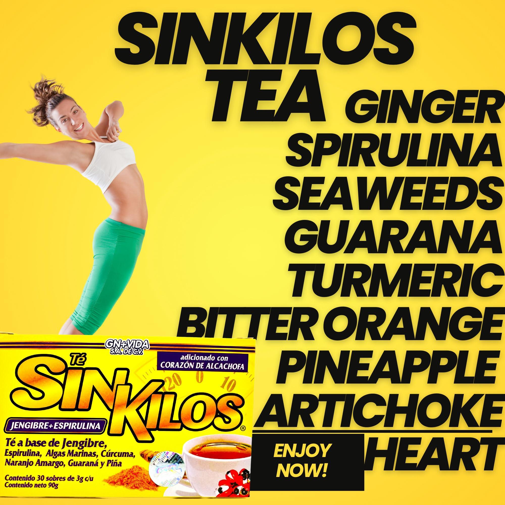 GN+Vida SinKilos Detox Tea GN+Vida Powerful Cleansing Tea with Ginger, Spirulina, Turmeric Orange and Pineapple Healthy Antioxidant Formula, Caffeine Free All Natural Digestive Te Panza y Grasa Herbal | 30 Ct
