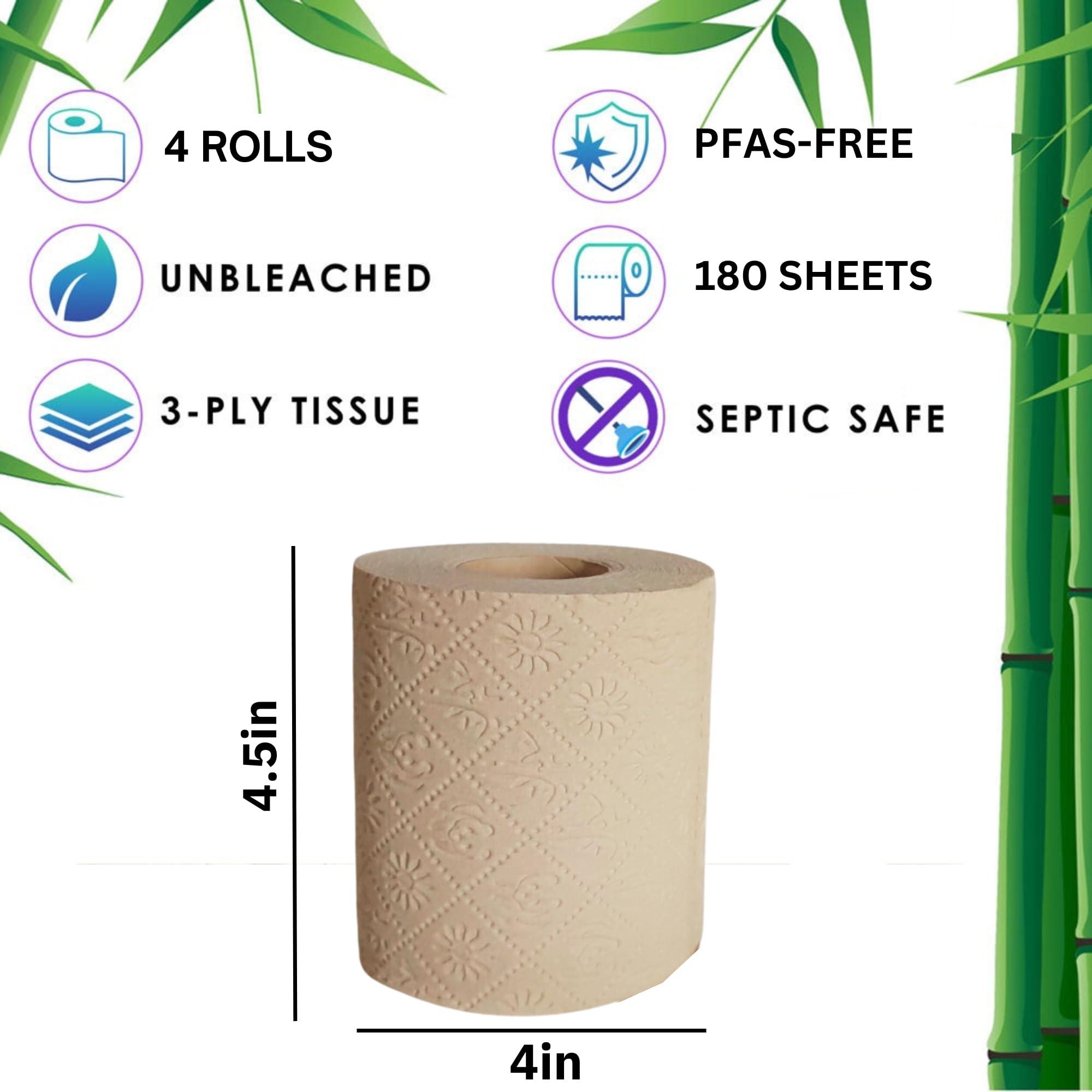 BOONBOO BOONBOO Bamboo Toilet Paper, 3-Ply Unbleached, 4 Rolls