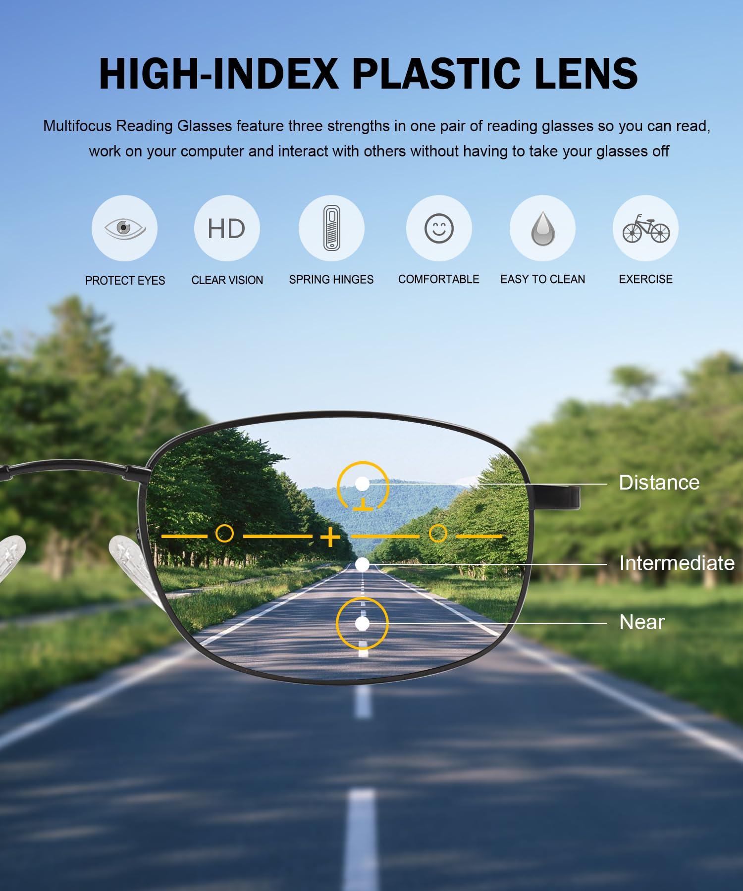 Eyekepper Eyekepper UV Protection Progressive Reading Glasses 3 Levels Multifocus Readers Men Women Bendable Memory Frame