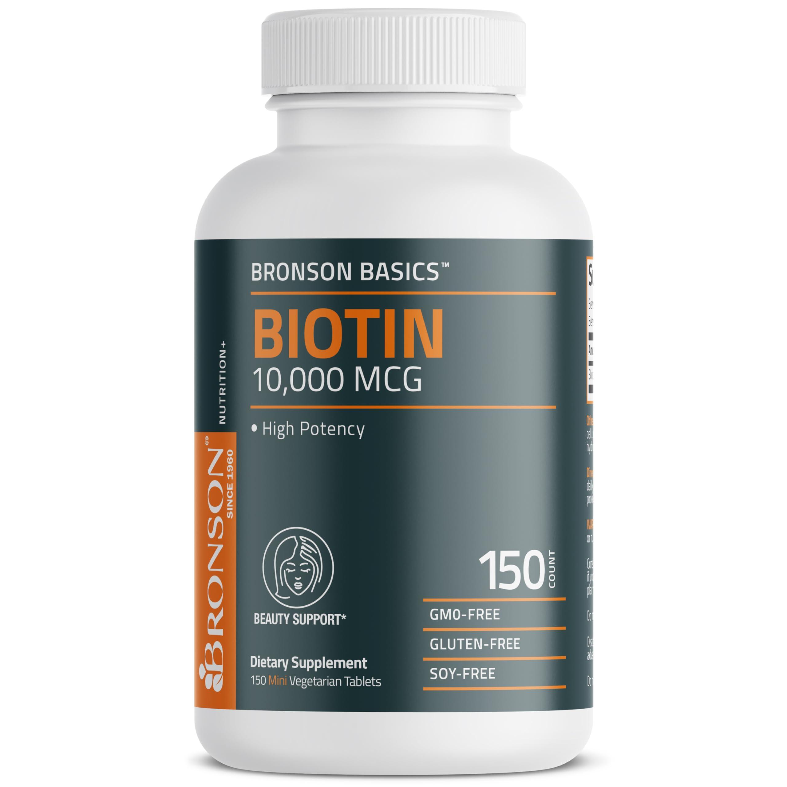 Bronson Bronson Biotin 10,000mcg, Supports Healthy Hair, Skin and Nails, Vegetarian, Non-GMO, 150 Tablets
