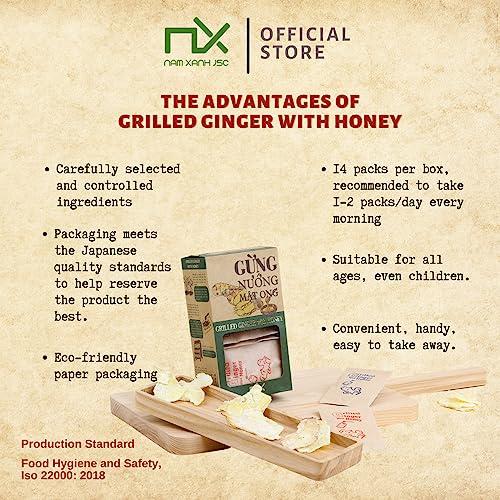 Gung Nuong Mat Ong Gung Nuong Mat Ong grilled ginger snack with honey ginger snack Vietnamese snack keep warm ginger candy reduces sore throat and cough improves health gastric reflux (14 Sticks/Box)
