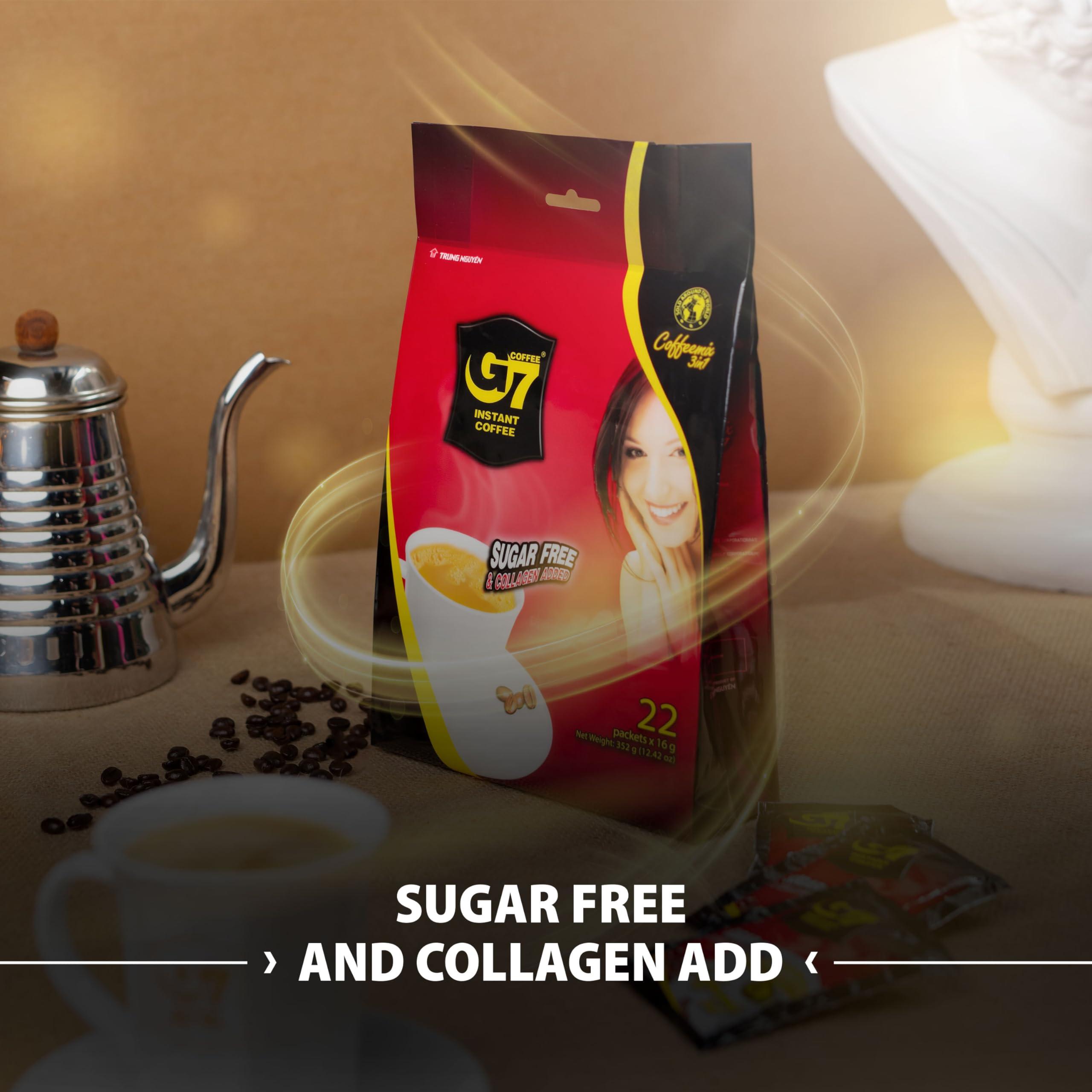 TRUNG NGUYÊN LEGEND TRUNG NGUYEN G7 3-IN-1 COLLAGEN ADDED & SUGAR FREE Instant Coffee for Energy Boost - Collagen Added, Low Caffein & Diet Sugar - Strong and Pure Vietnamese Instant Coffee (22 Sachets/Bag)