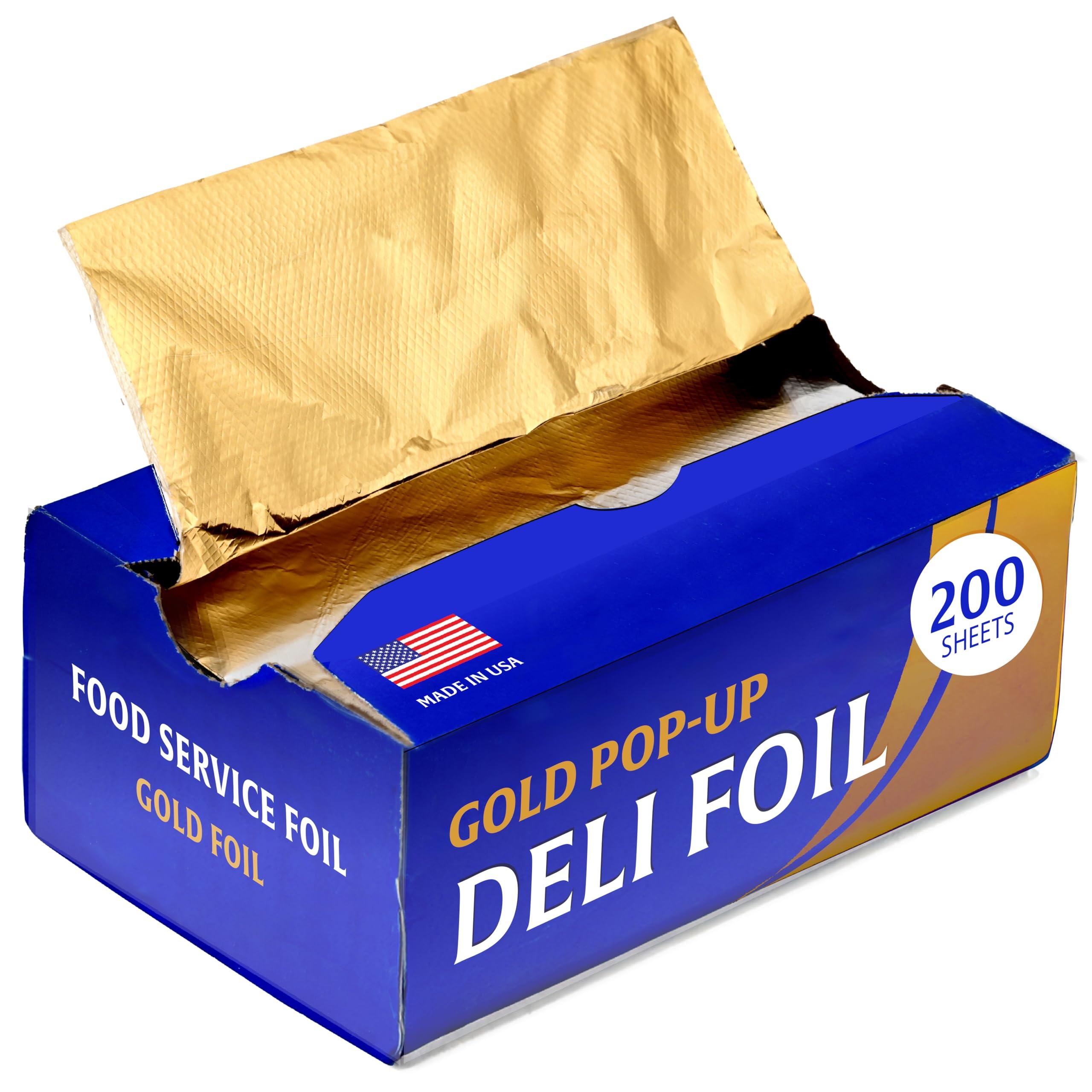 Stock Your Home 200 Count Pre-Cut Gold Aluminum Foil Sheets, 9 Gold Pop Up Foil Sheets for Restaurant, Disposable Foil Sheets for Food Wrapping, Gold Foil Sheets for Hair Highlighting, Stock Your Home