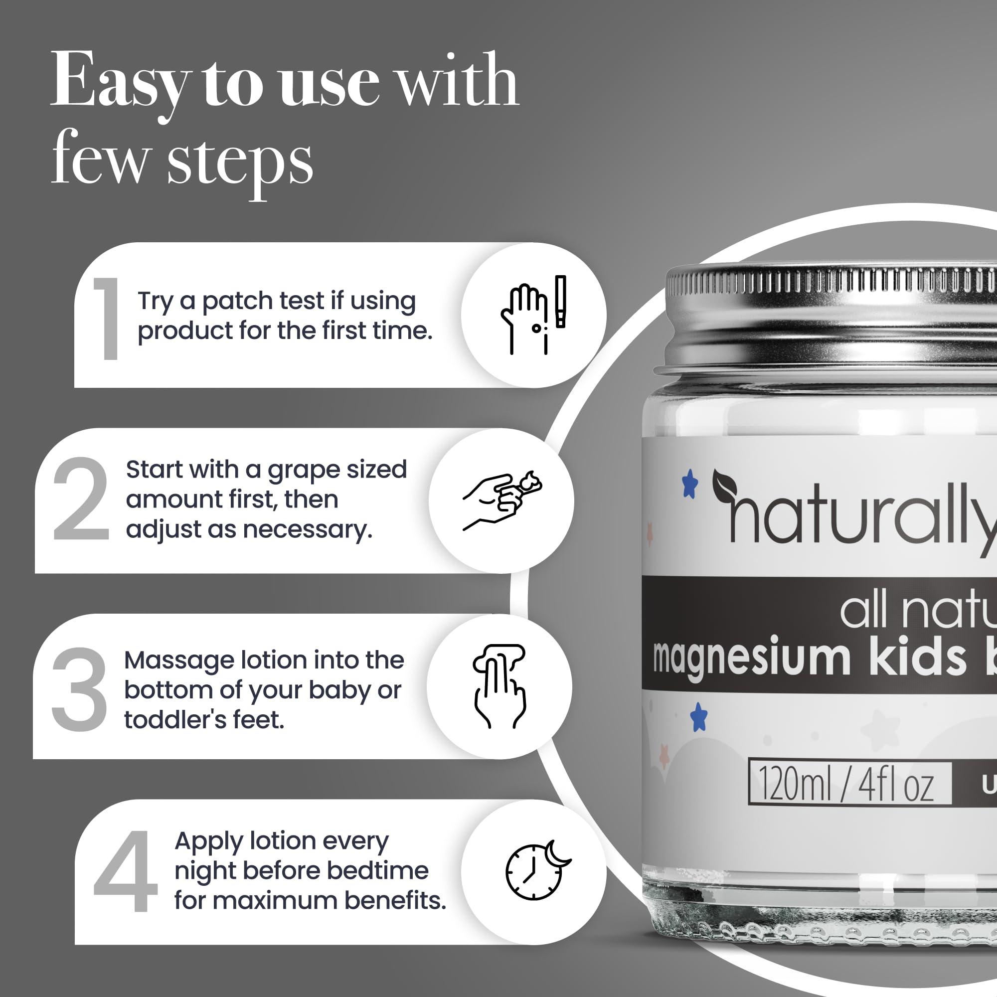 NaturallyMum NaturallyMum - Magnesium Bedtime Lotion for Kids & Babies [NATURAL & SAFE] - Topical Kids Magnesium Cream Lotion for Sleep - Safe for Babies (6M+) - Support for Sleep, Bone & Overall Kids Health