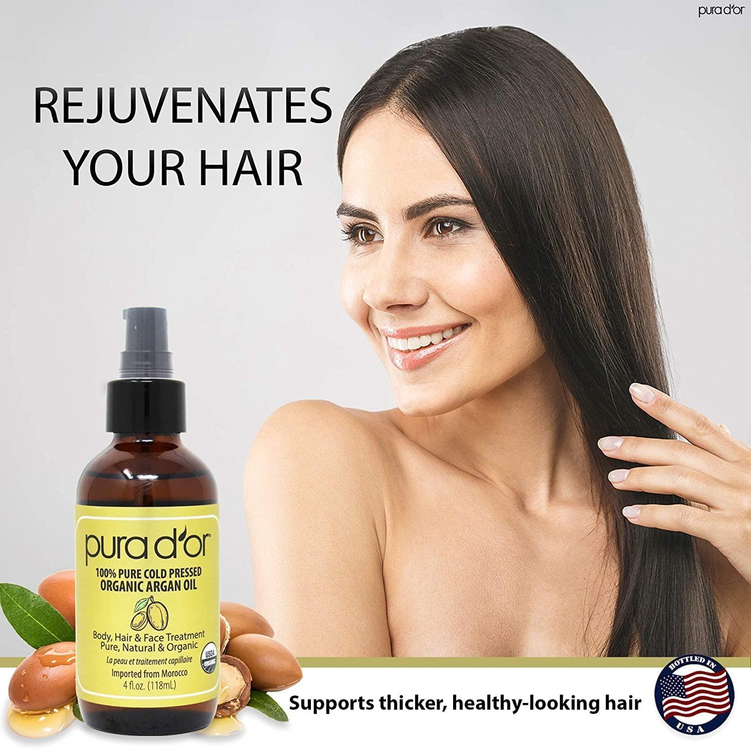 PURA D\'OR PURA D\'OR Anti-Thinning Advanced Therapy Biotin Shampoo & Conditioner Hair Care Set & Organic Moroccan Argan Oil (4oz / 118mL) USDA Certified 100%