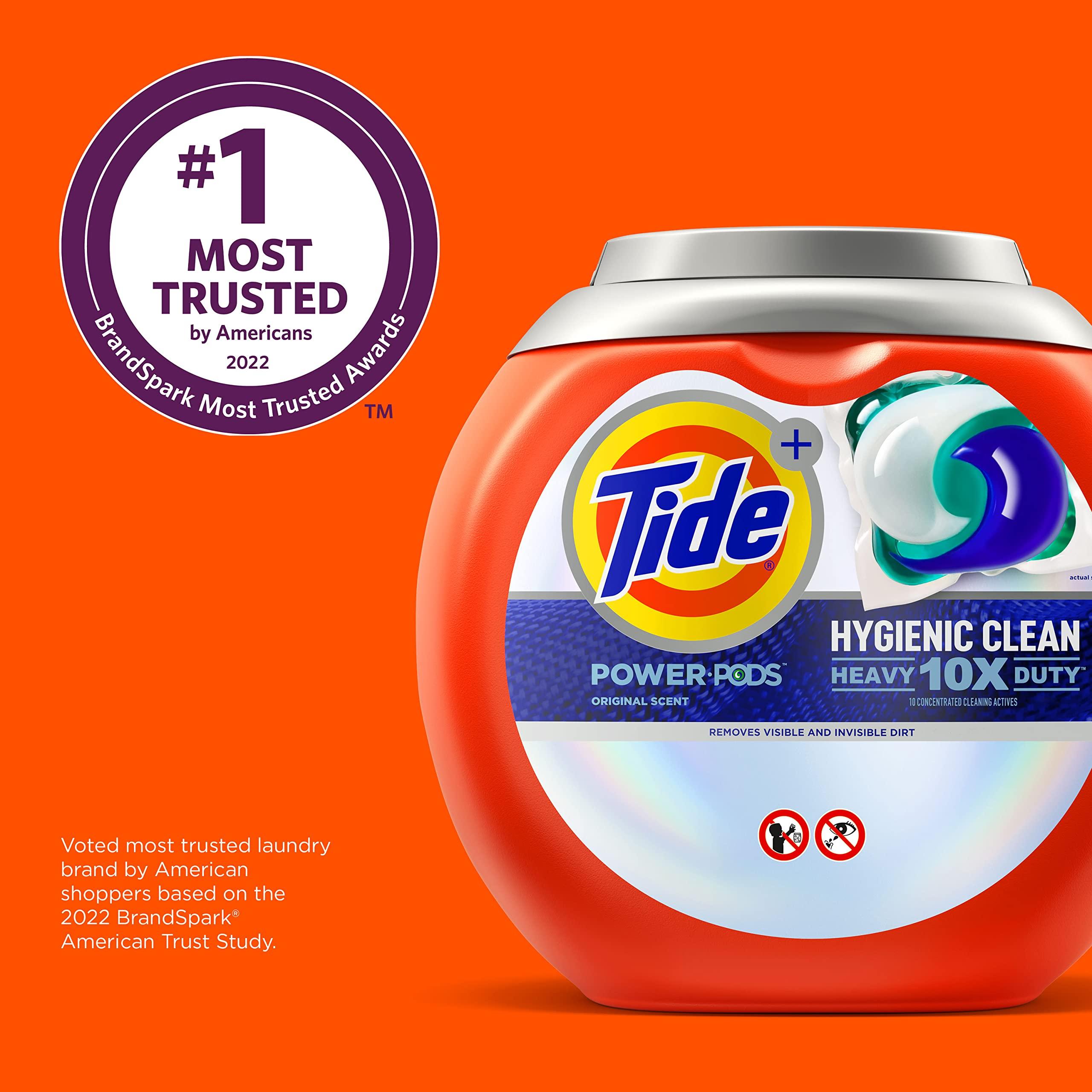 Tide Tide Power PODs Hygienic Clean Heavy Duty Liquid Laundry Detergent Pacs, Free and Clear of Dyes and Perfumes, For Visible and Invisible Dirt, 45 Count, HE Compatible