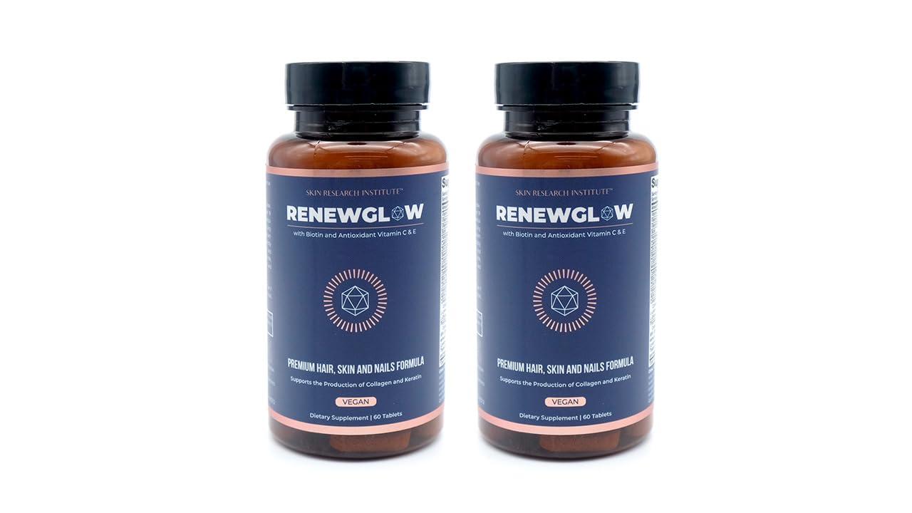 Skin Research Institute Renewglow Hair Supplement, Proven to Promote Healthy Hair Growth Supports Thicker, Fuller Hair and Healthier Skin, Ages 35 and Up