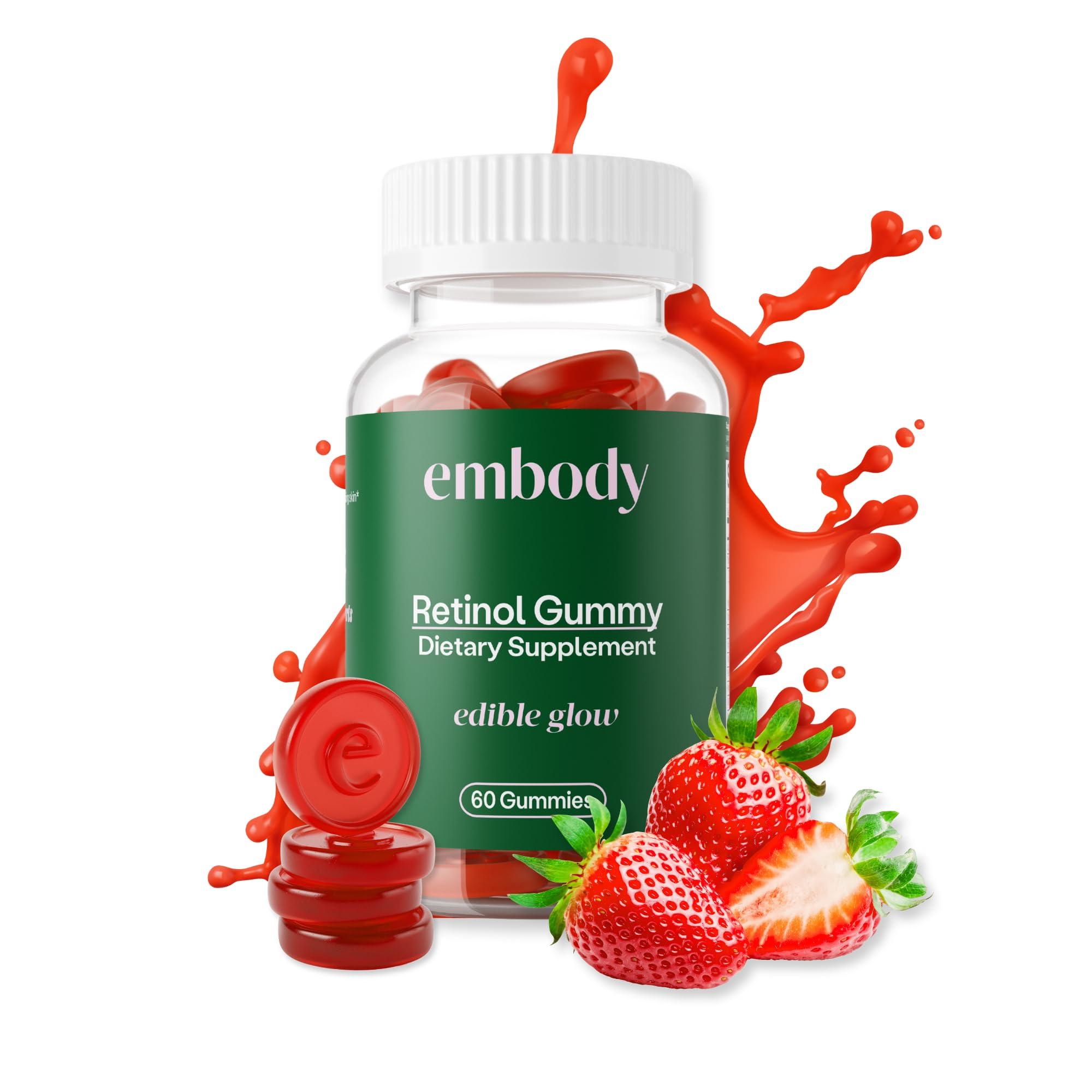 Embody Embody: 60 Skin Gummies Multivitamin Retinol Gummy | Vitamin A Supplement for Anti-Aging, Glowing, Youthful & Clear Skin | Strong Hair & Nails with Biotin, Vitamin C, B12 & Zinc
