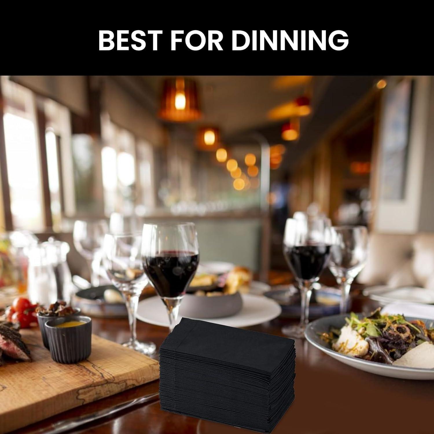 Perfect Stix 2 Ply Black Dinner Napkins-15\" x 17\" -1/8Fold - 125 Count (Pack of 8), Total 1000 Count