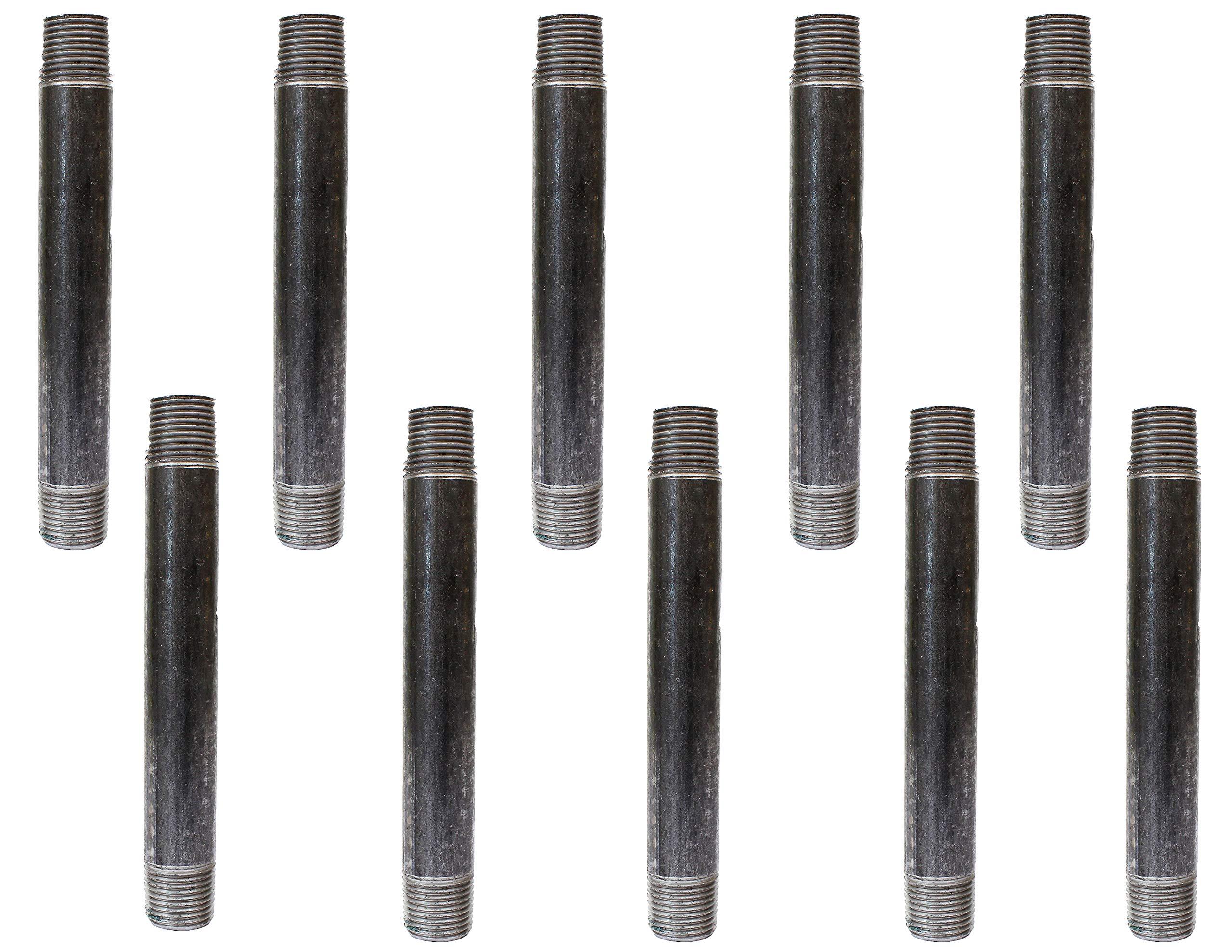 CMI Inc CMI Inc 3/4" X 6" Industrial Black Pipe, Malleable Cast Iron Pipe Nipple, for Vintage DIY Furniture Home Pipe Decor, Fits 3/4 Inch Black Threaded Pipe Nipples and Fittings 10 PACK (3/4" X 6")
