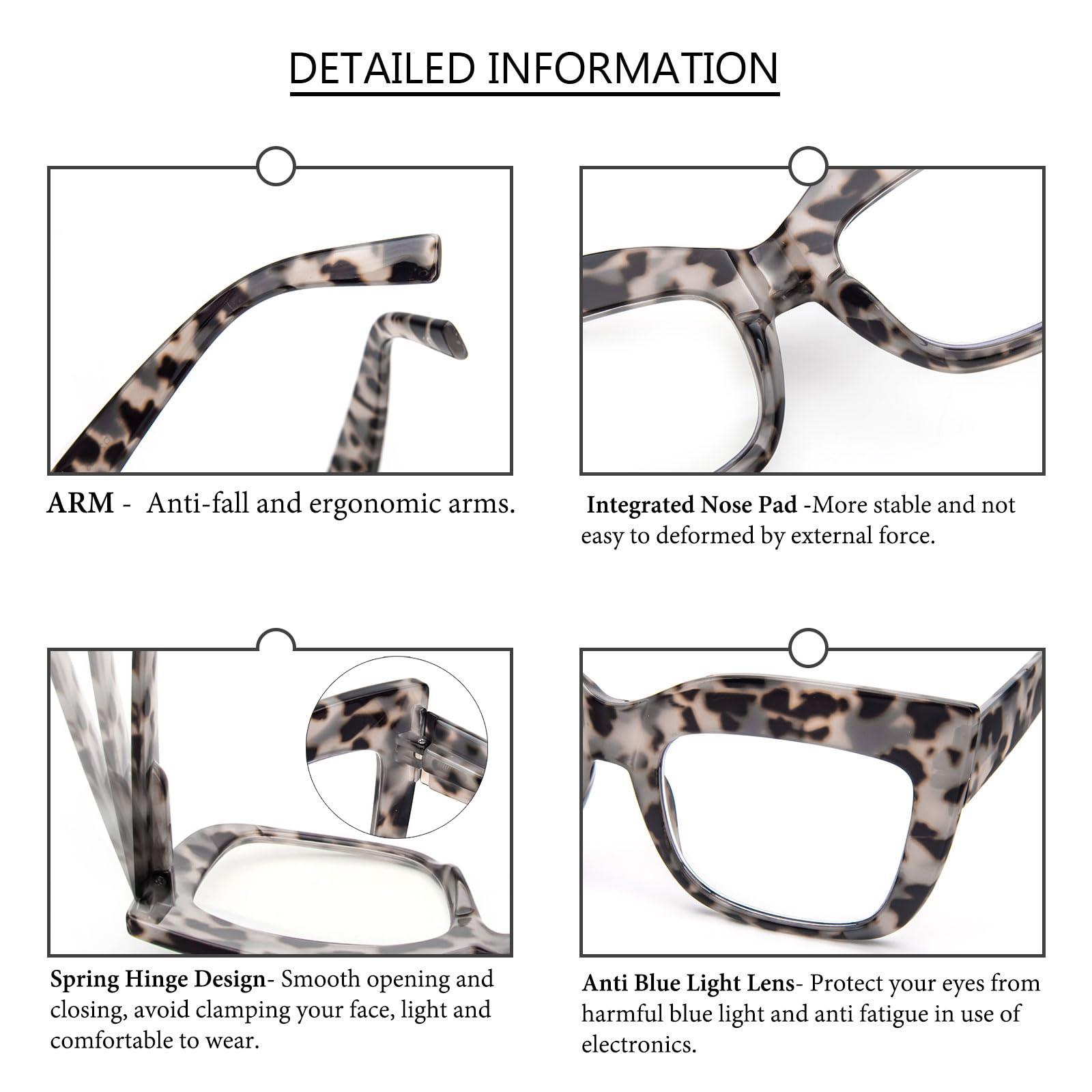 REAVEE REAVEE 3 Pack Oversized Reading Glasses for Women Thick Large Frame Blue Light Blocking Stylish Computer Readers Spring Hinge,Black Blue Grey 2.5