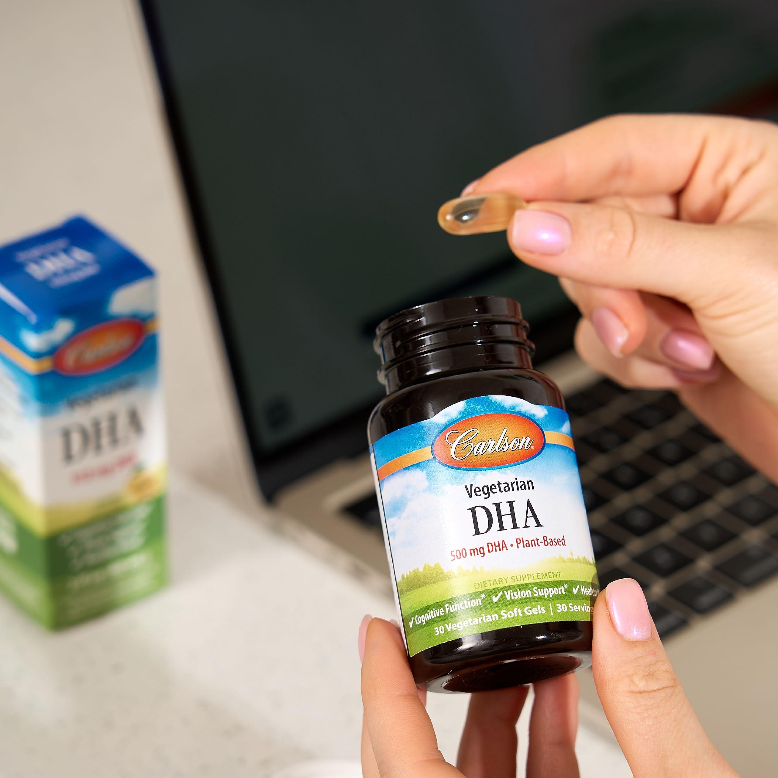 Carlson Carlson - Vegetarian DHA, 500 mg DHA, Plant Based, Sustainably Sourced from Algae, Brain Support, Mood Health, 60 Softgels