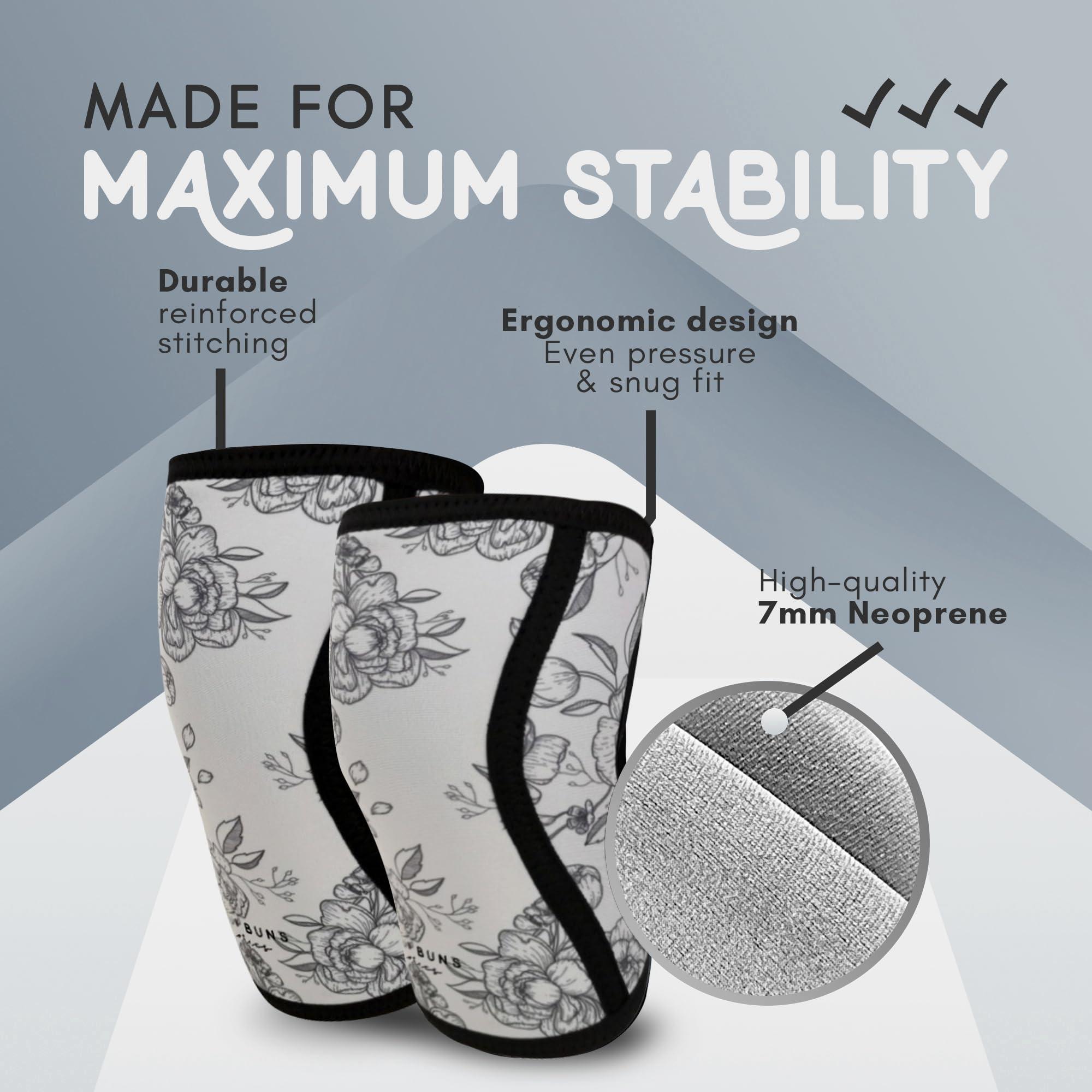 Mighty Buns Mighty Buns 7mm Neoprene Knee Sleeves Peonies V2 Large (1 Pair) - Cute High Performance Knee Sleeves, Knee Compression & Support for Weightlifting, Powerlifting, Squatting for Women and Men