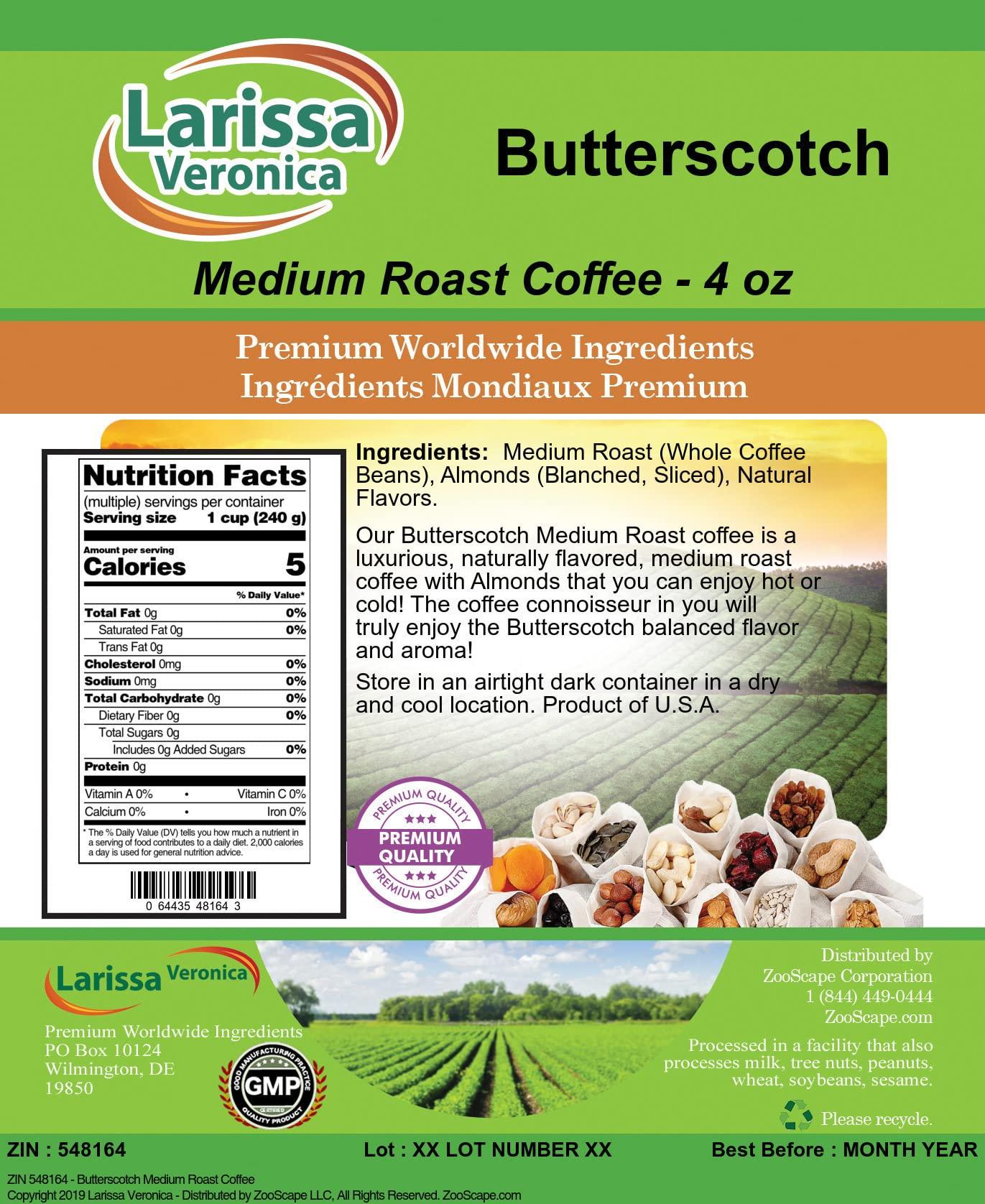 Larissa Veronica Butterscotch Medium Roast Coffee (Gourmet, Naturally Flavored, Whole Coffee Beans) (4 oz, ZIN: 548164)