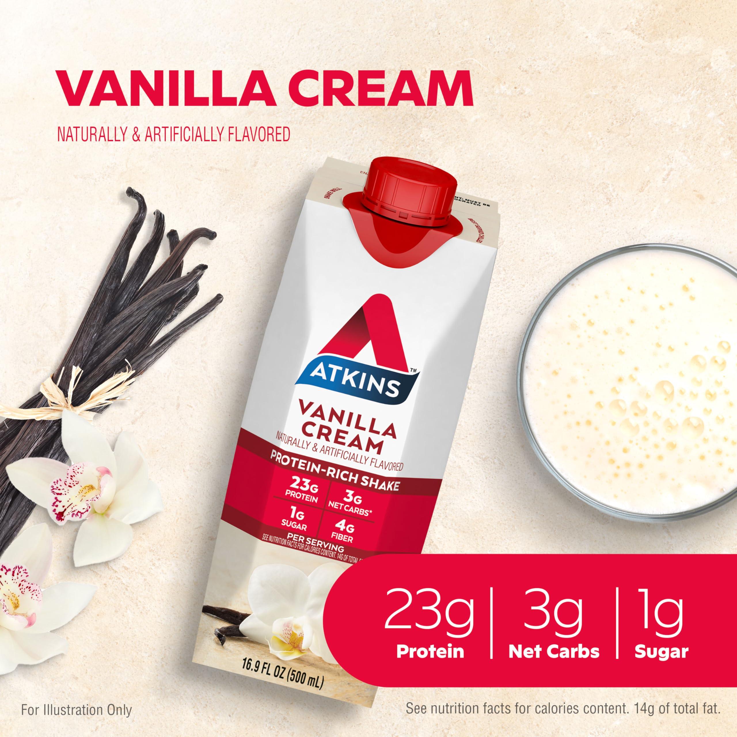 Atkins Atkins Vanilla Cream Meal Size Protein Shake, 23g Protein, Low Glycemic, 3g Carb, 1g Sugar, Keto Friendly