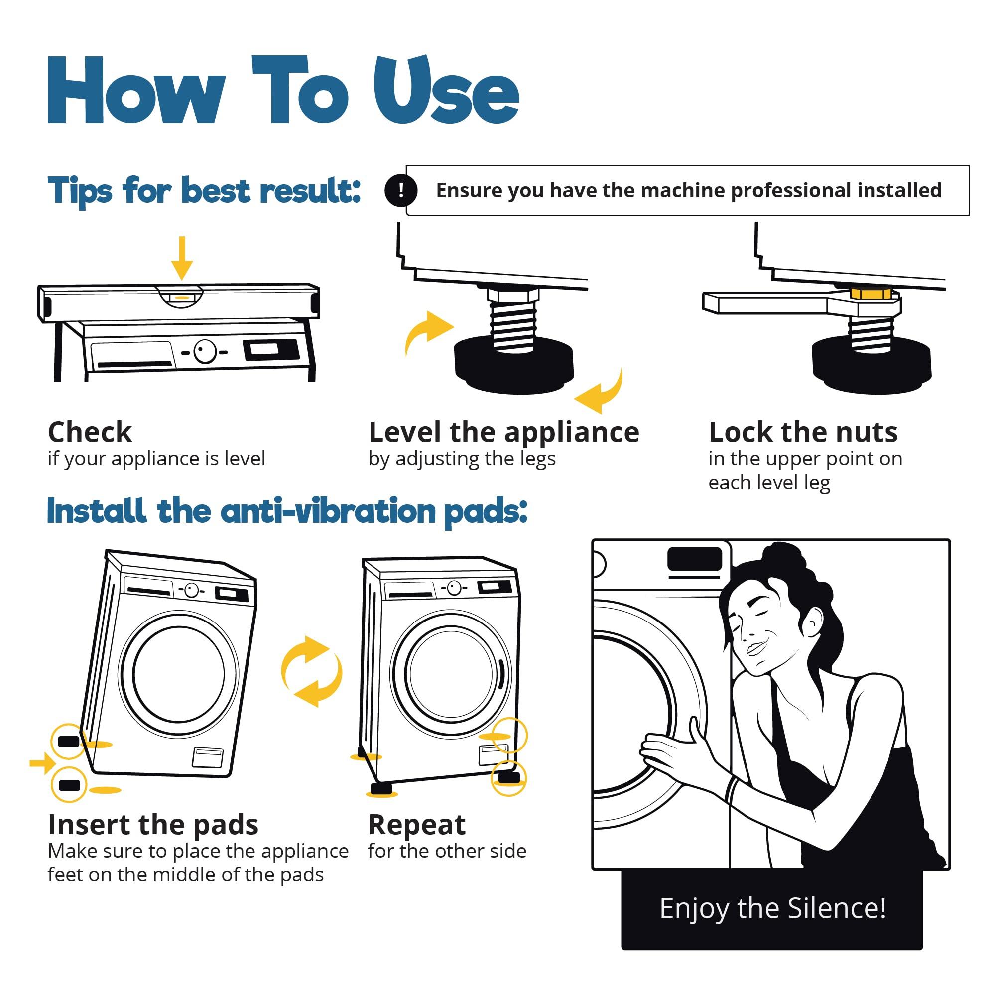 MagiLint Silent Guys Anti Vibration Pads for Washing Machine - 8 Pack Washing Machine Anti Vibration Pads Vibration Isolation Pads Washing Machine Shock Absorber Washing Machine Leveling Feet