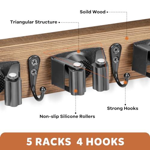 IMILLET IMILLET 2 Pack Plastic Pack Broom Holder & 1 Pack Wood Broom Holder