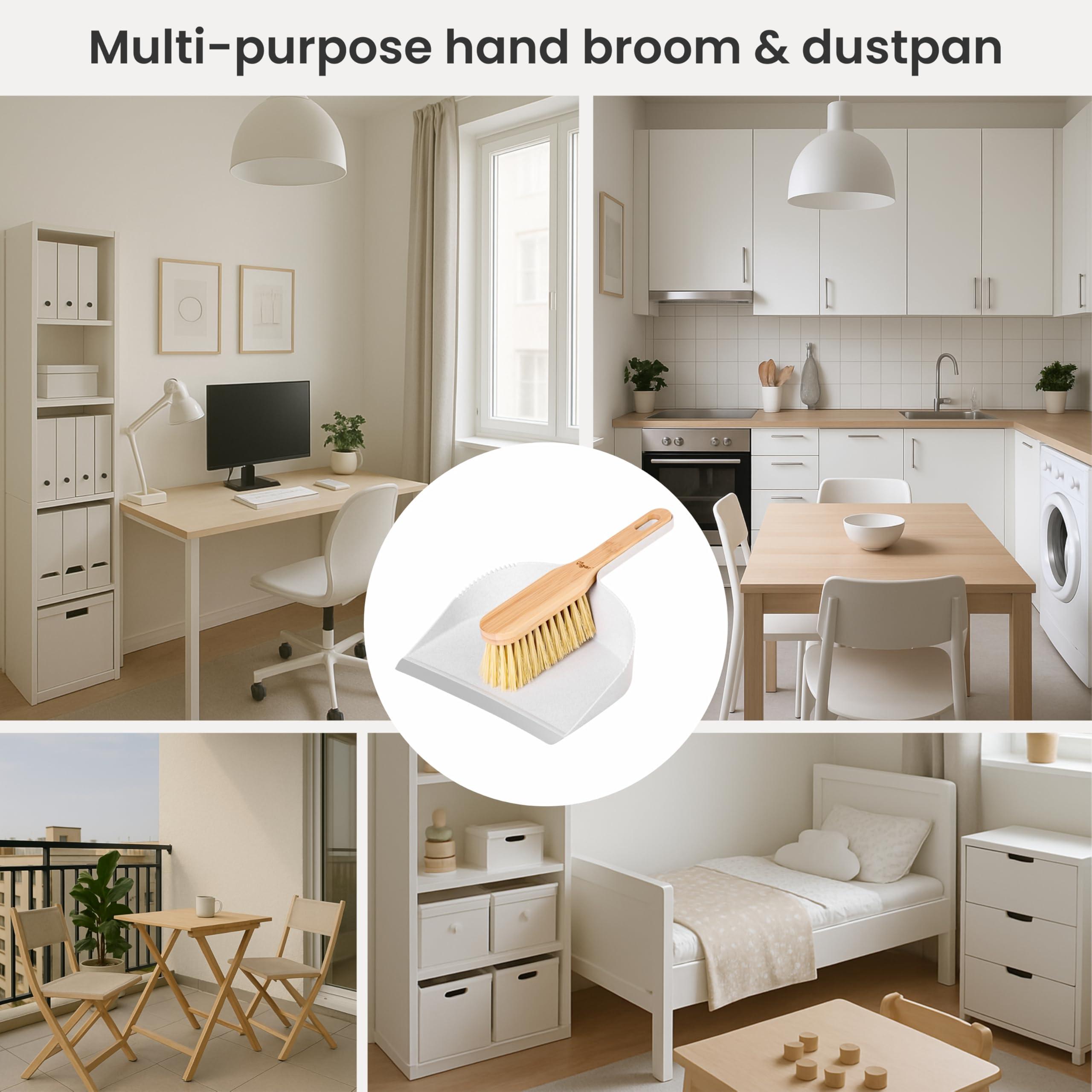 Vigar Vigar Zeroline Mini Bamboo Broom with Dustpan Combo Set, Small Dust Pan and Brush Set for Dust, Pet Hair, Car, and Crumb, House, Kitchen Broom, Gray