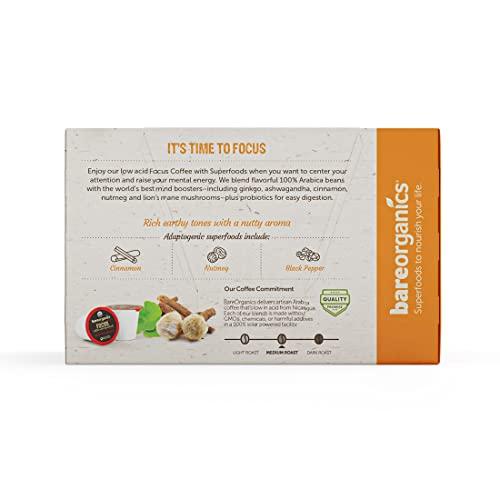 BareOrganics BareOrganics Focus Coffee Pods With Superfoods & Probiotics | Keurig K-Cup Compatible | USDA Certified Organic, Vegan, Non-GMO & Recyclable Single Serve 10ct (Pack of 6)
