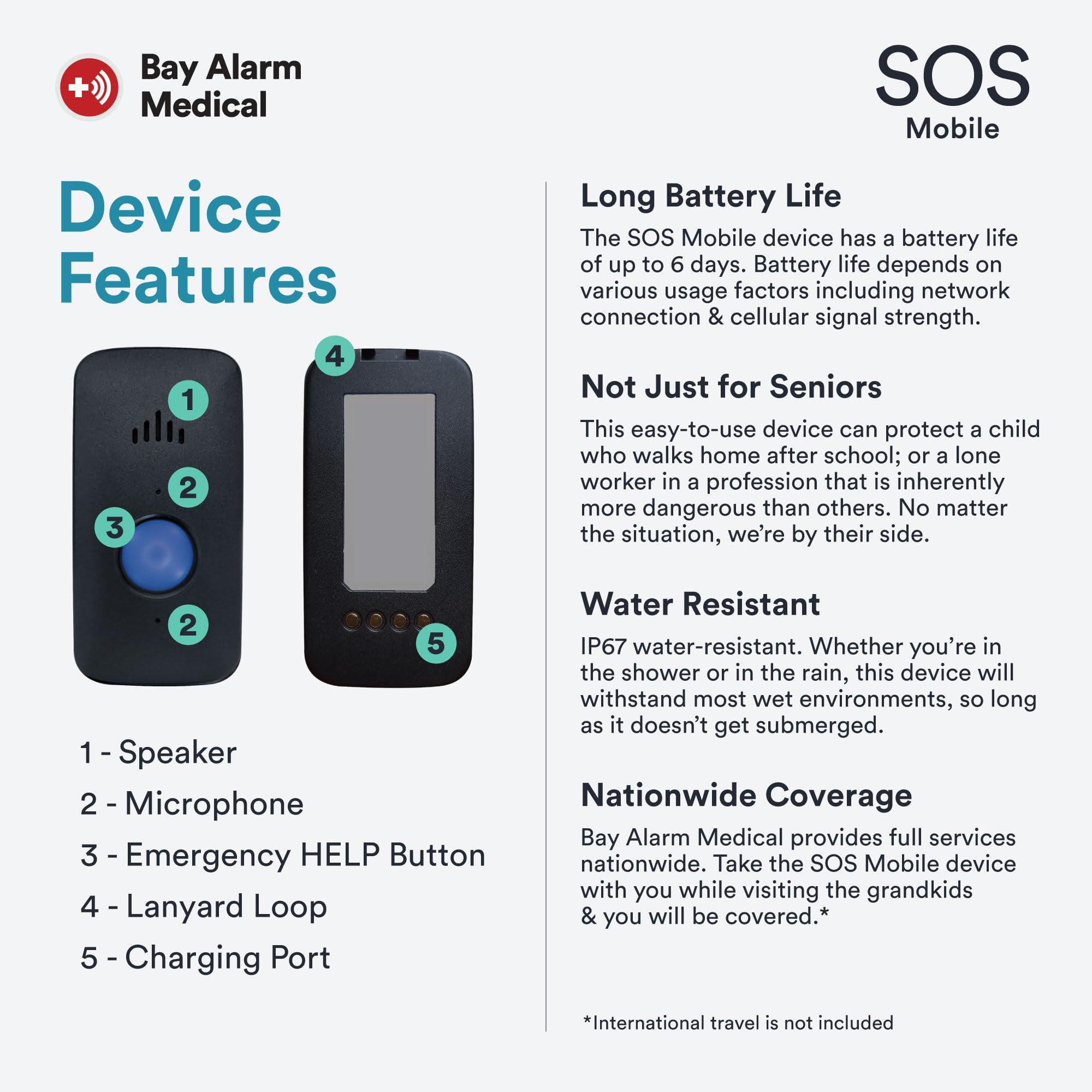 Bay Alarm Medical Bay Alarm Medical SOS Mobile GPS - 24/7 Medical Alert with Optional Fall Detection for Seniors - Call to Activate - 4G GPS Medical Alert System with Elderly Tracking - Panic Button for Seniors