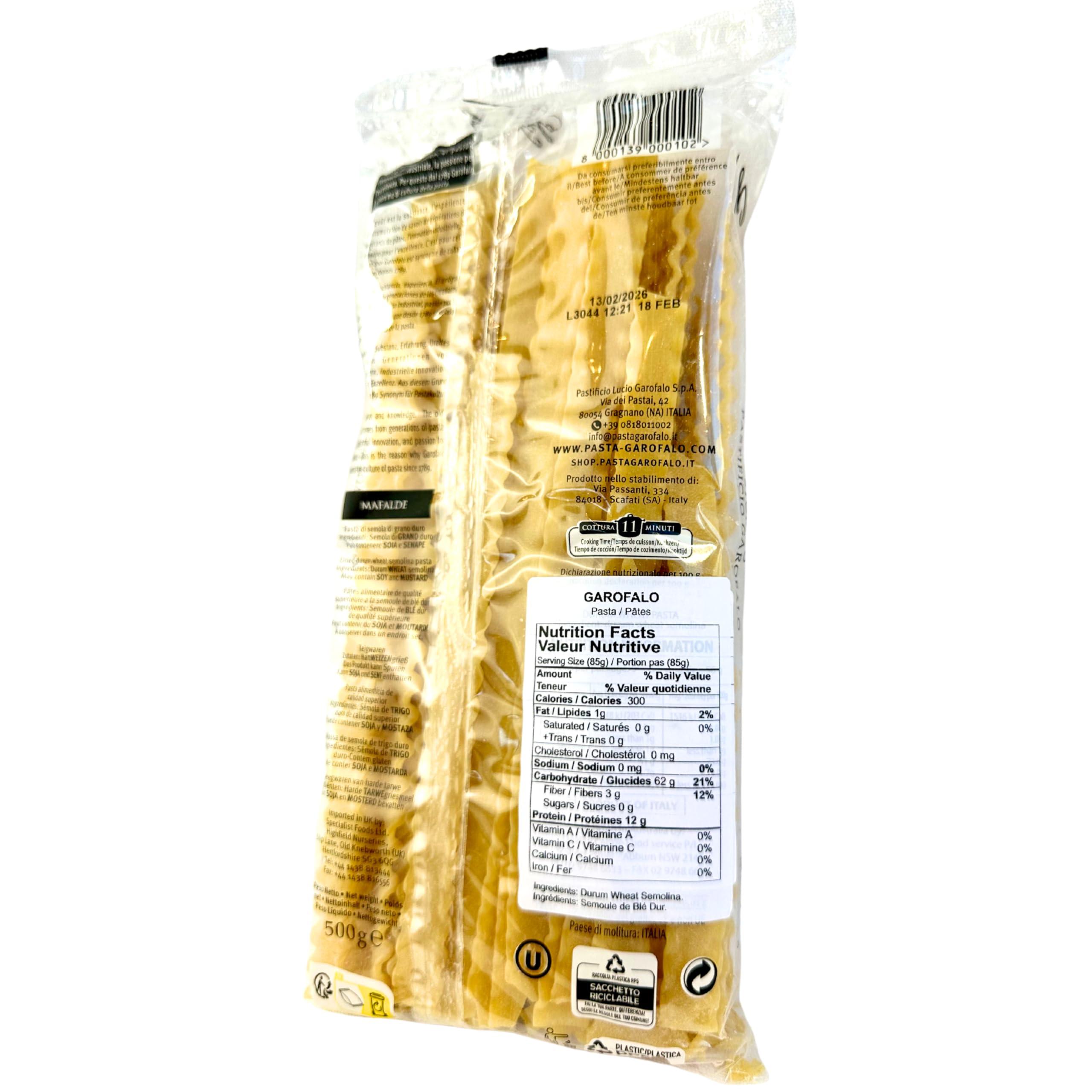 GAROFALO Garofalo Mafalda Pasta from Italy 1.1 lb. (500g) Mafaldine - Reginette Pasta - Similar to Fettuccine - Pappardelle - Tagliatelle - Ribbons - Mafalda Corta - Gragnano - Bronze Cut