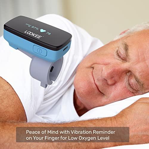 LOOKEE LOOKEE Ring-Pro Wearable Oxygen Monitor with Vibration Reminder for Low O2 | Continuous Pulse Oximeter | Rechargeable Blood Oxygen Saturation Tracker for SpO2 & PR, Free APP & PC Reports