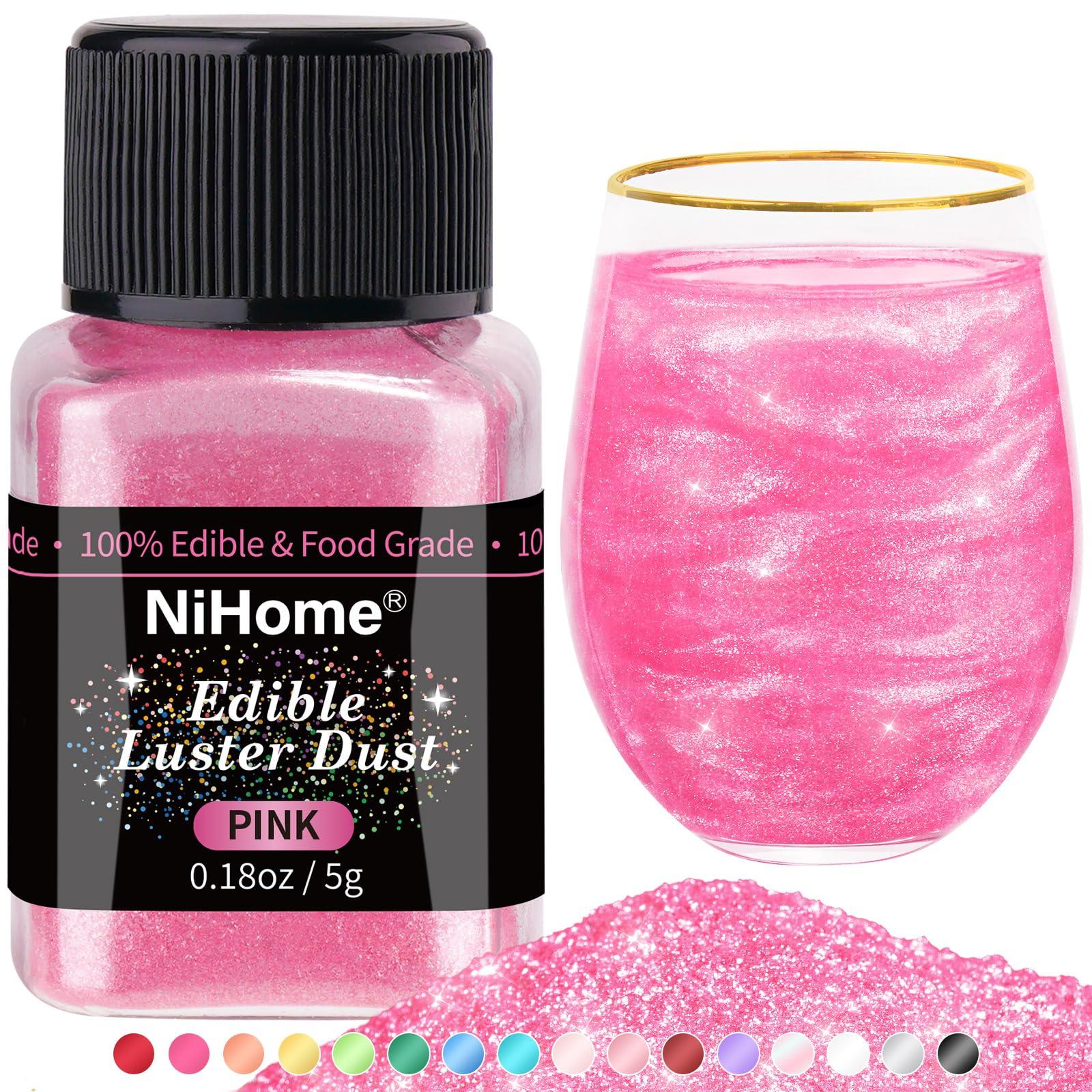 NiHome NiHome Edible Food-Grade Glimmer Powder Glitter Luster Dust Metallic Food Decorating Sprinkle Glimmery Dust for Drink Wine Beverage Cake Candy Dessert Bakery Restaurant Vegan (0.18oz/5g, Pink)
