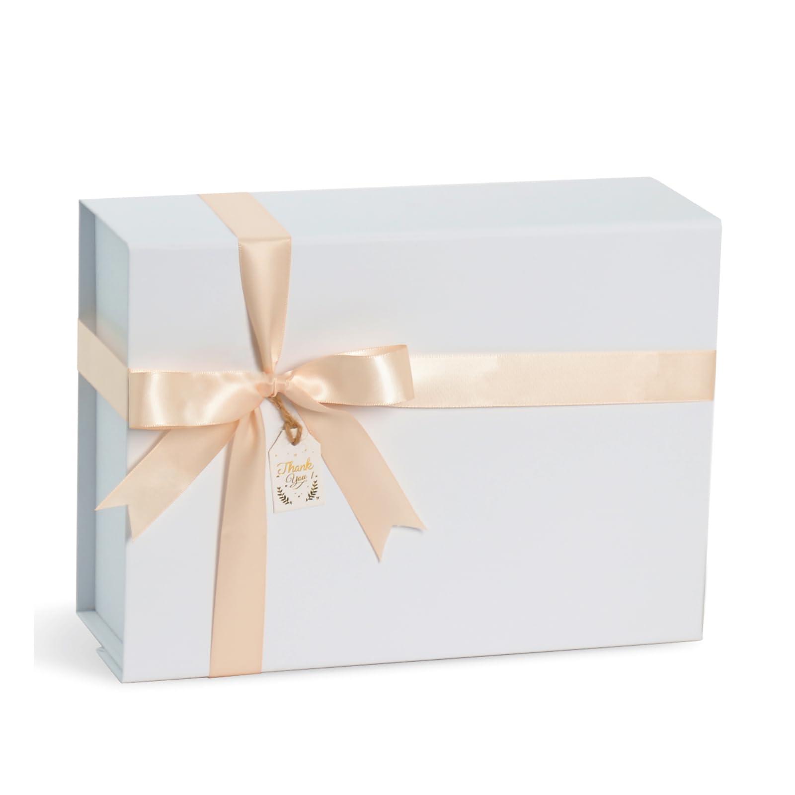 CHARMGIFTBOX CHARMGIFTBOX White Gift Boxes with Lids, 9x7x4 Inches Gift Box with Ribbon, Collapsible Gift Boxes with Magnetic Closure for Presents, Bridesmaid Proposal Box Contains Gift Card Ribbon Tag